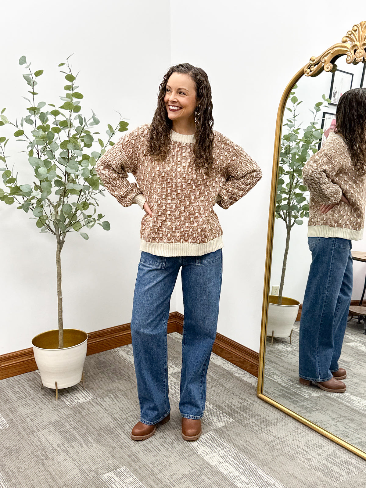 Rust & Cream Textured Knit Sweater