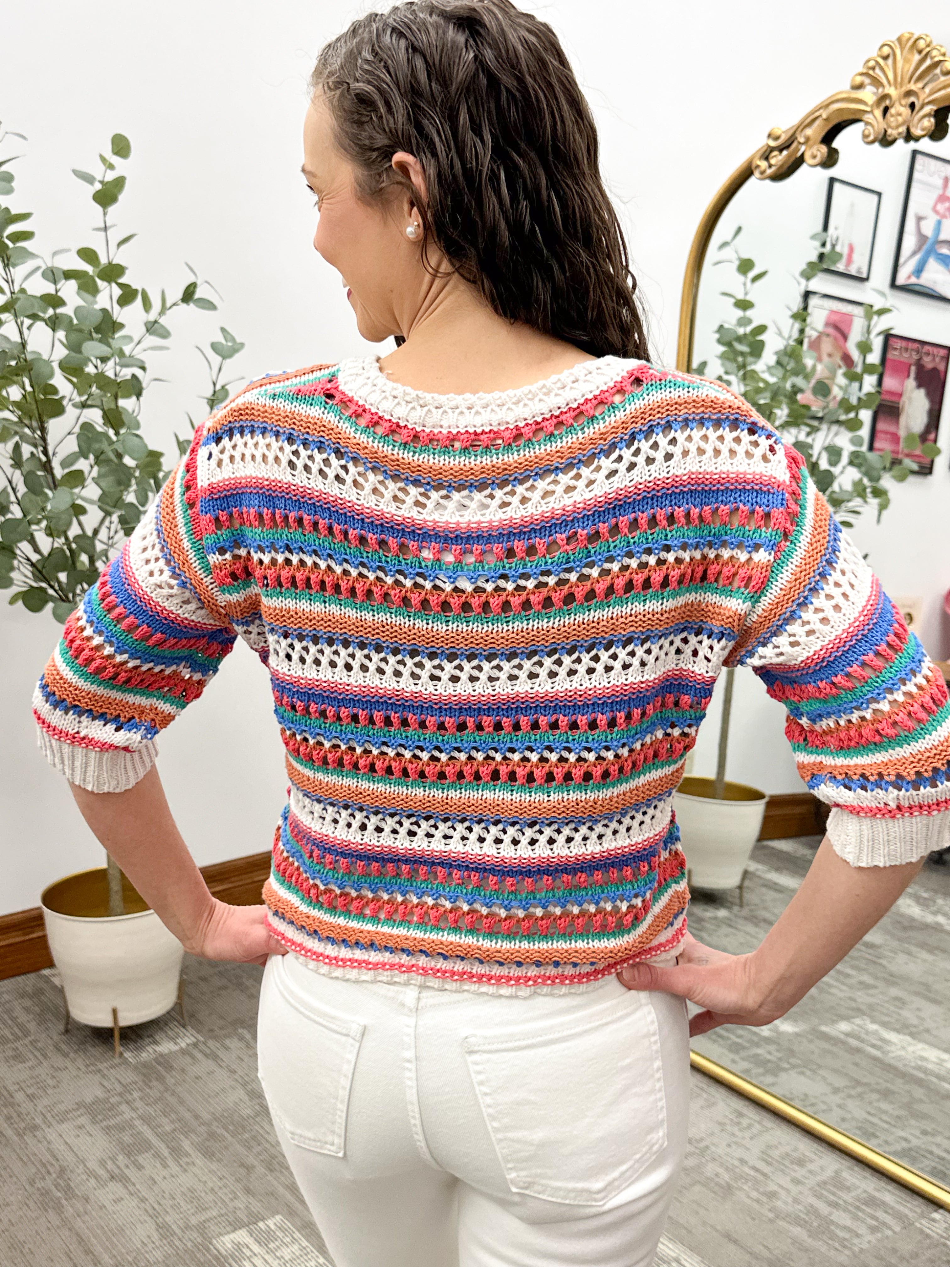 Colorful Striped Short Sleeve Cardigan