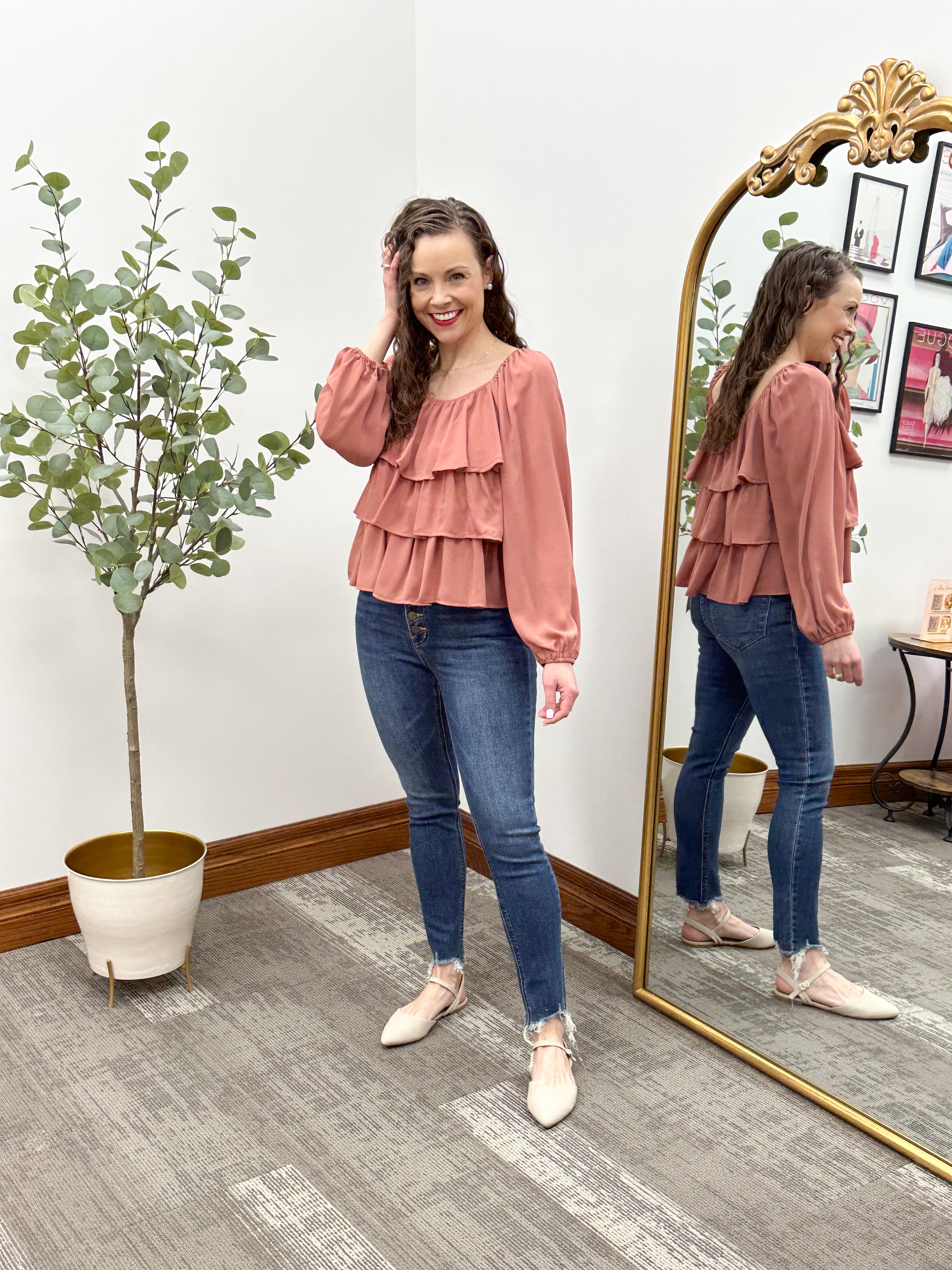 Tiered Ruffle Ballon Sleeve Blouse