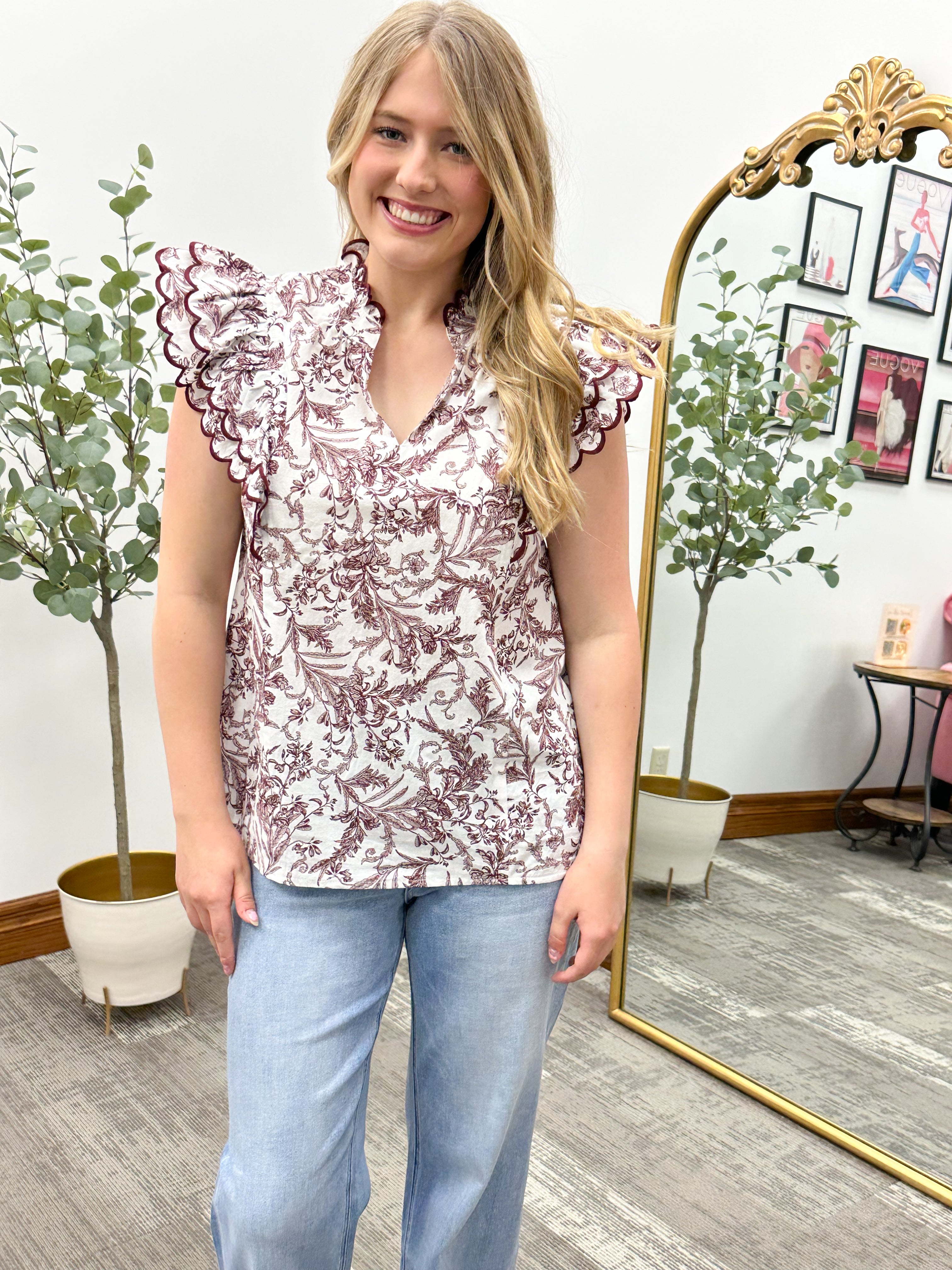 Floral Scalloped Ruffle Top
