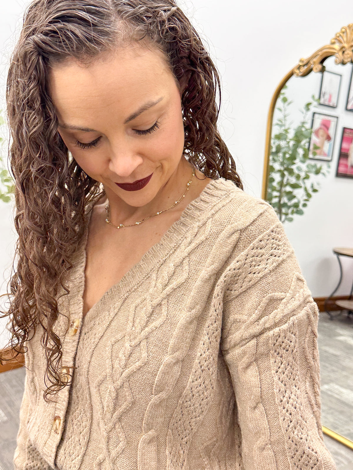 Mocha Cropped Cable Knit Cardigan