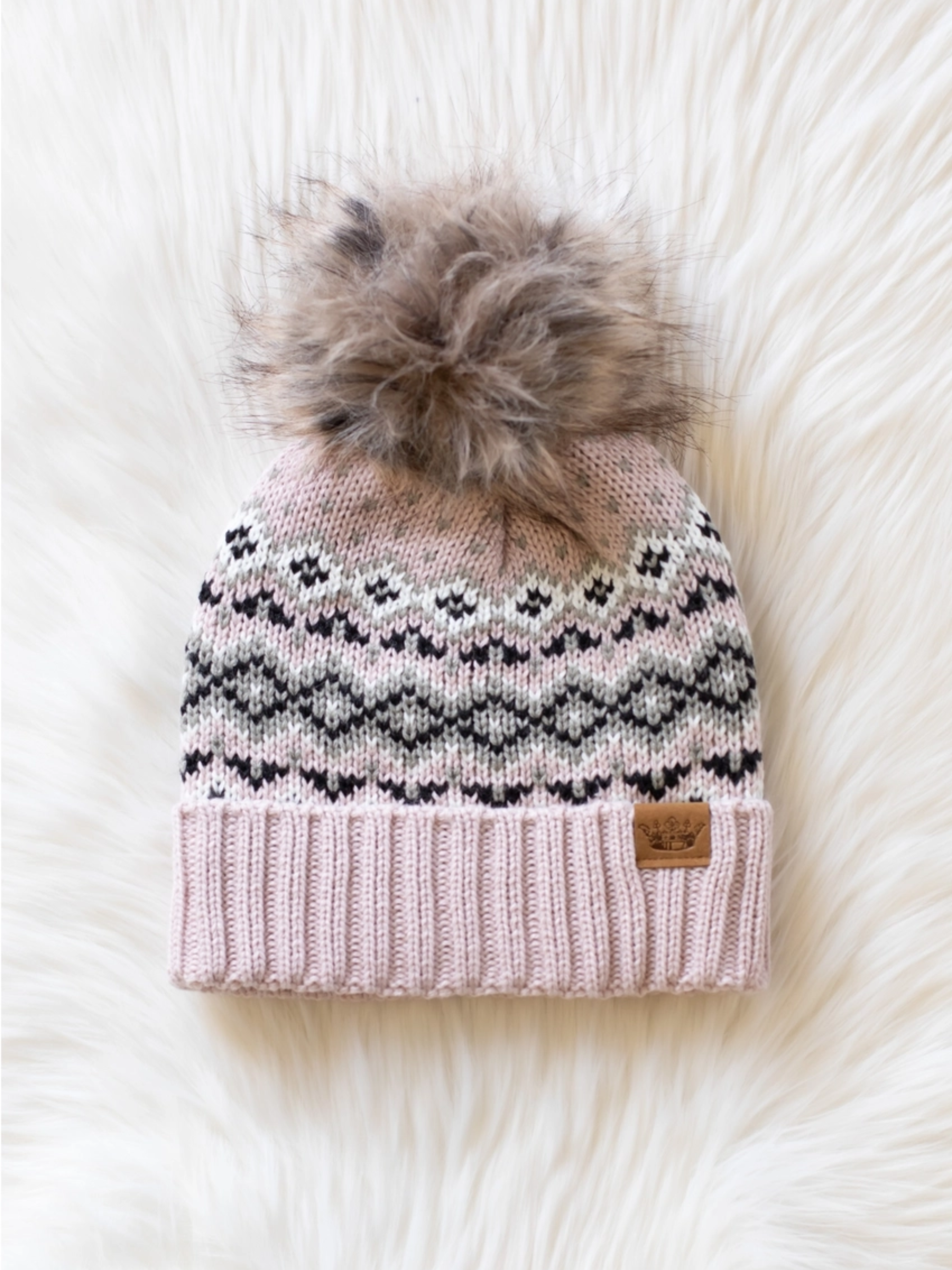 Blush, Sage, Black & White Patterned Pom Hat