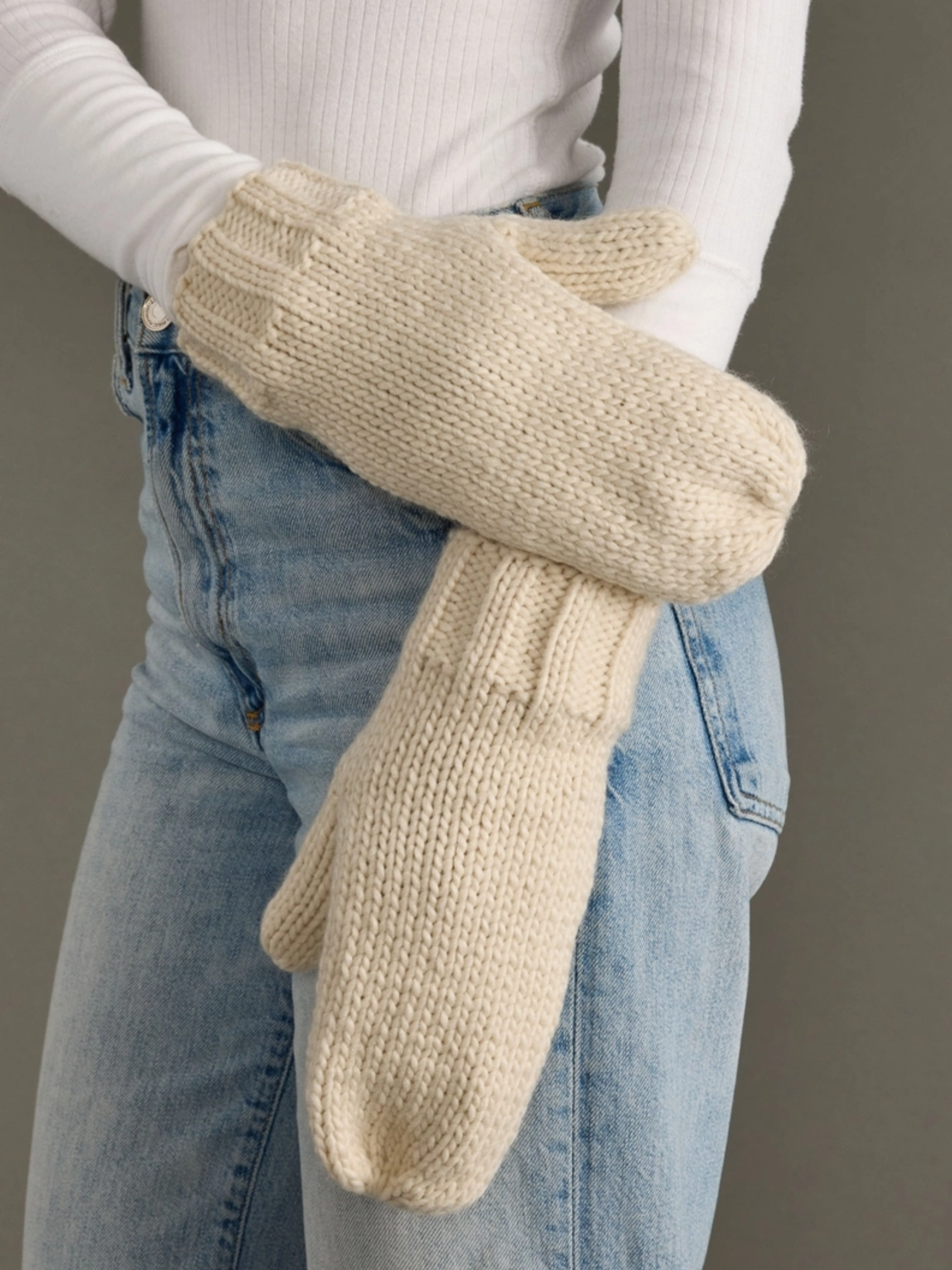 Beige Knit Mittens