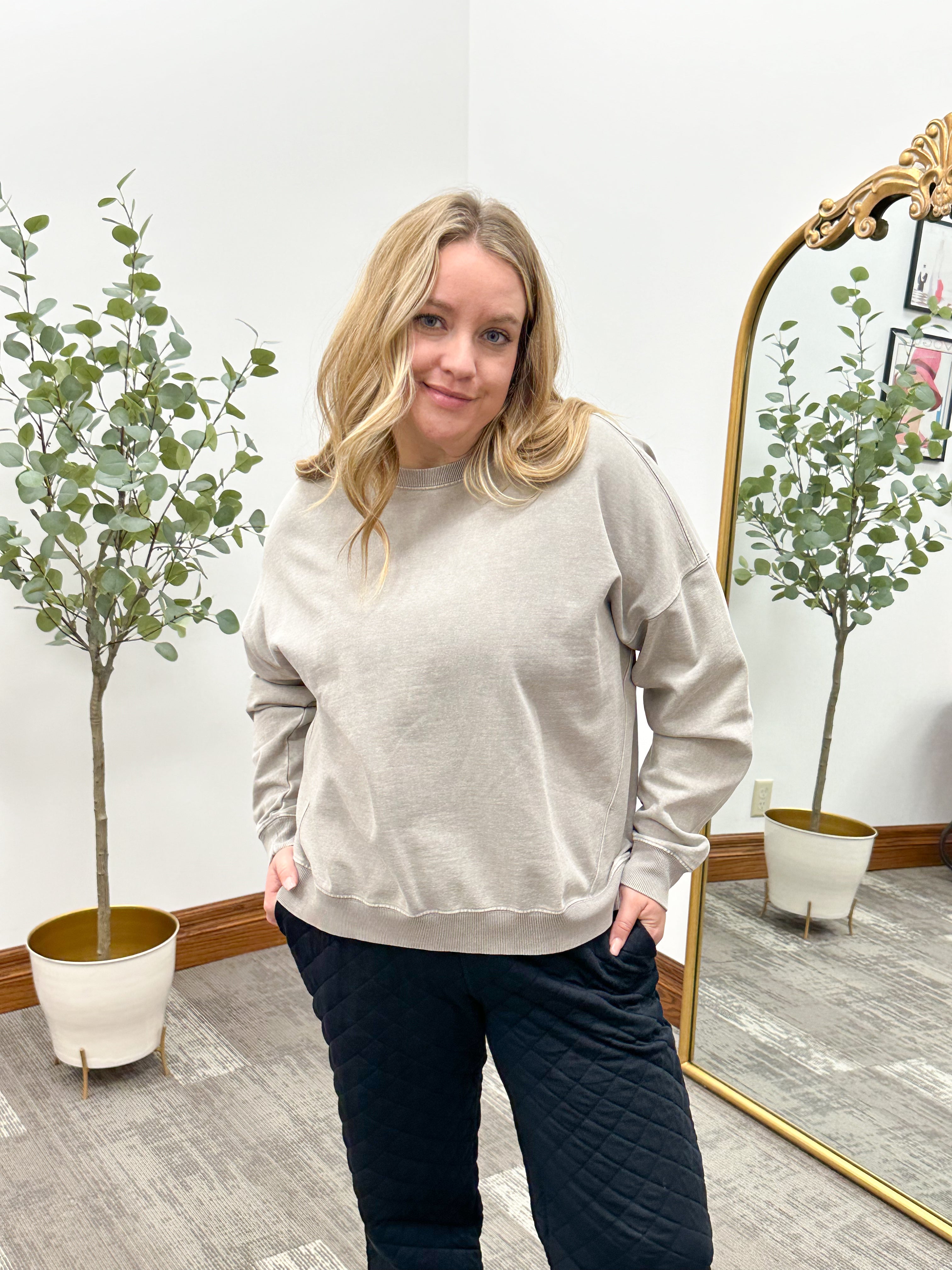 Acid Wash Crew Neck Sweatshirt