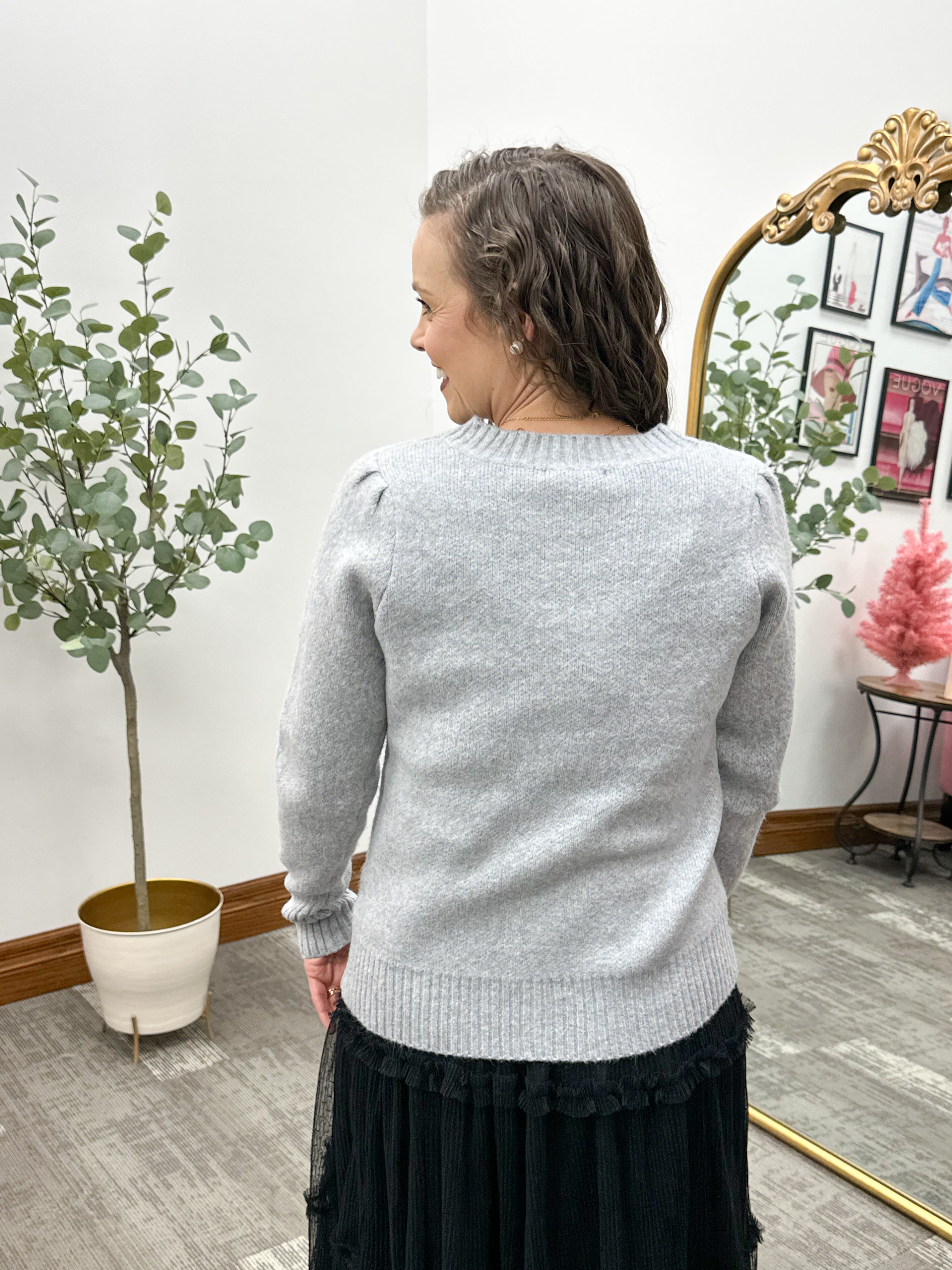 Kenzie Gray Puff Sleeve Sweater