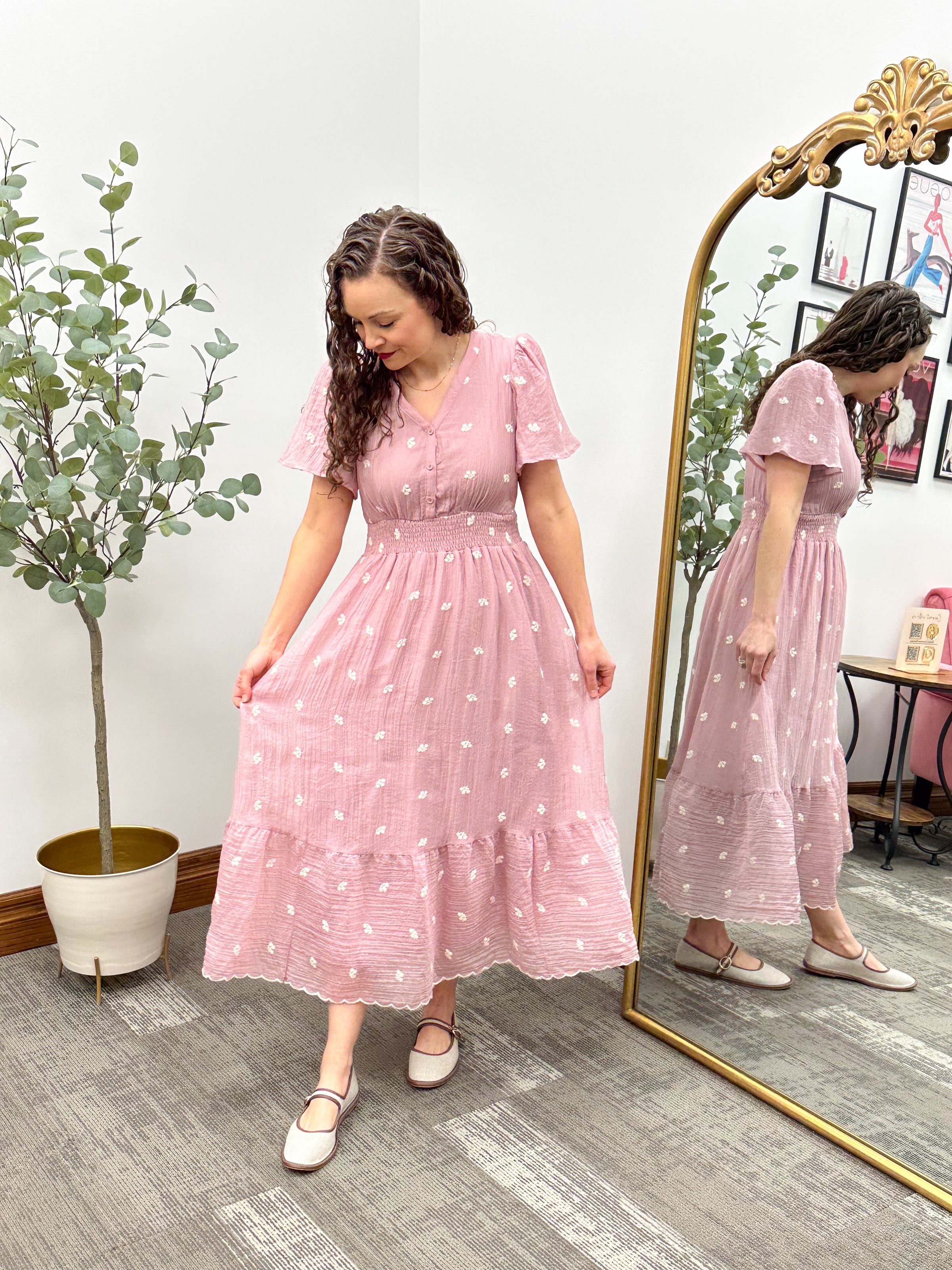 Mauve Floral Embroidered Maxi Dress