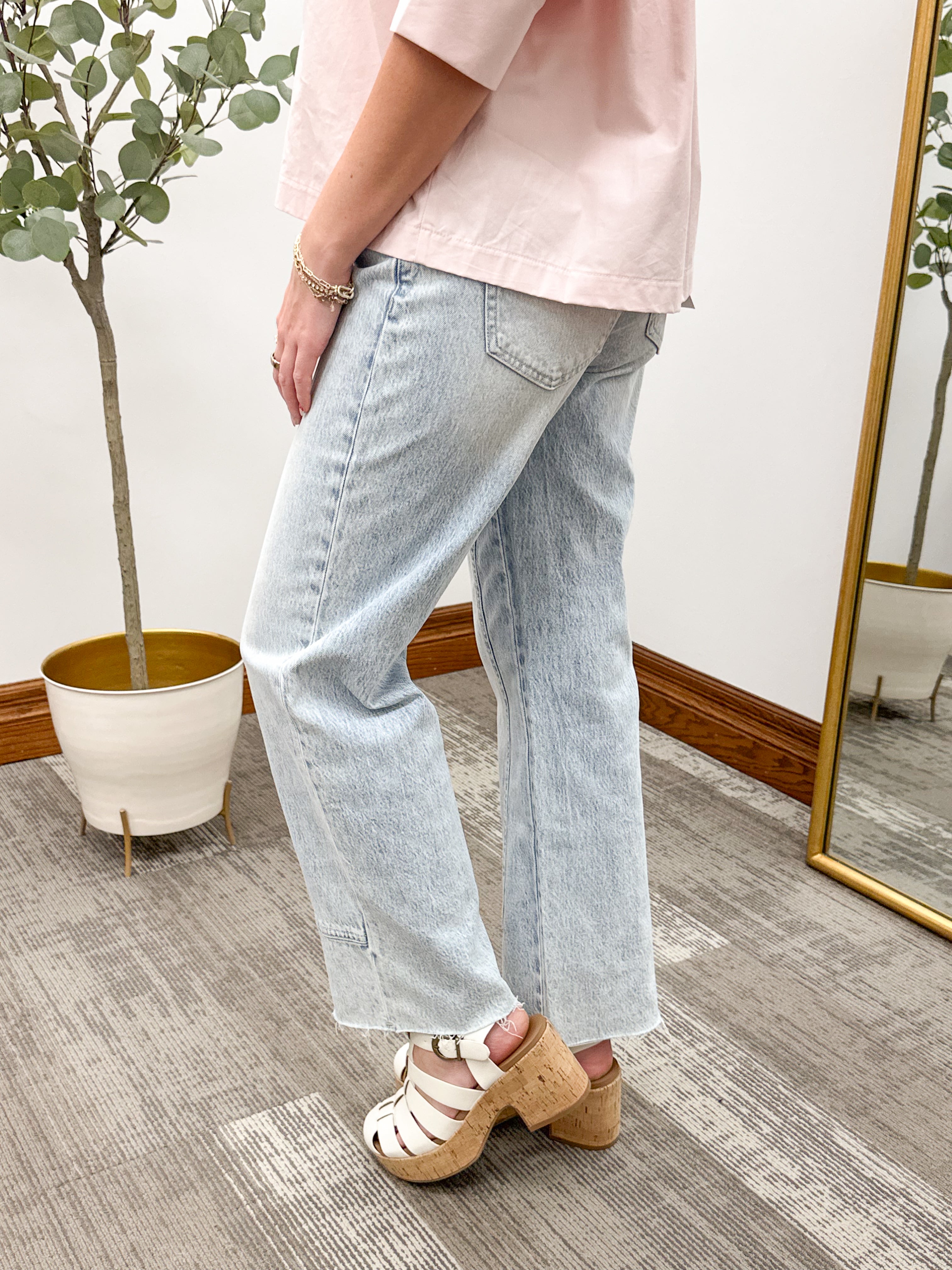 Acid Wash MR Ankle Straight Leg Jeans