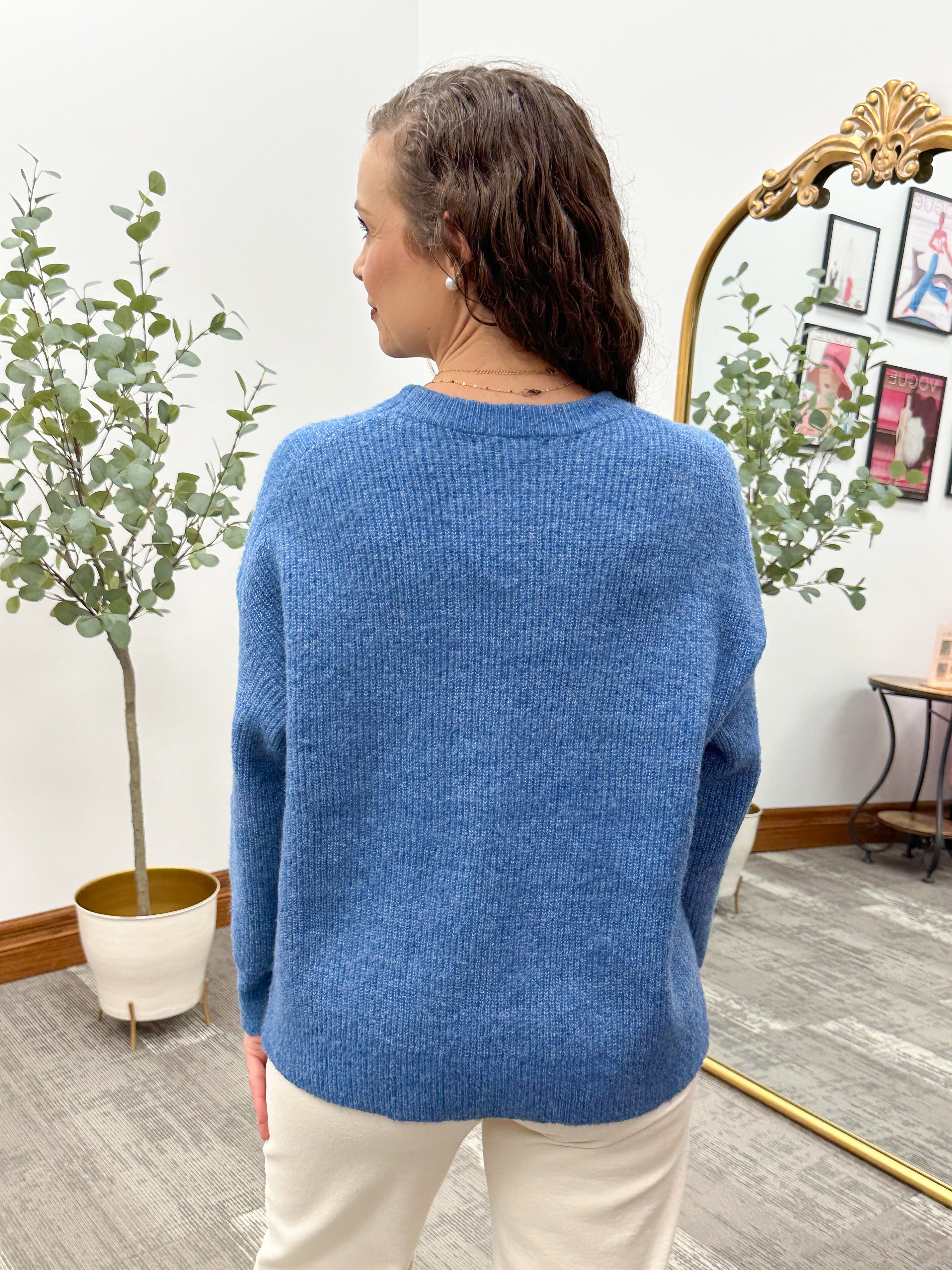 Blue Pocket Crewneck Sweater