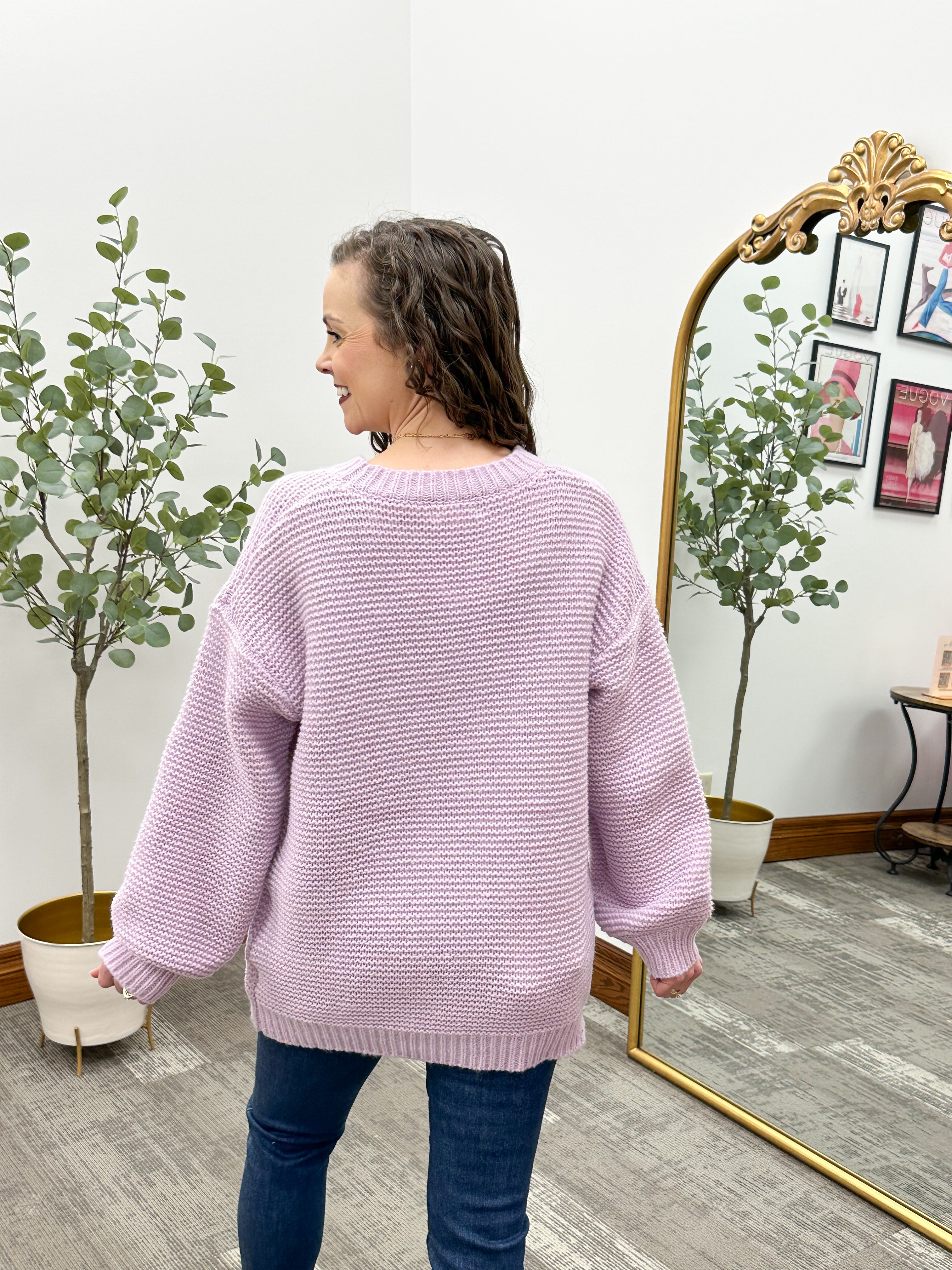 Lilac Chunky Knit Tunic Sweater