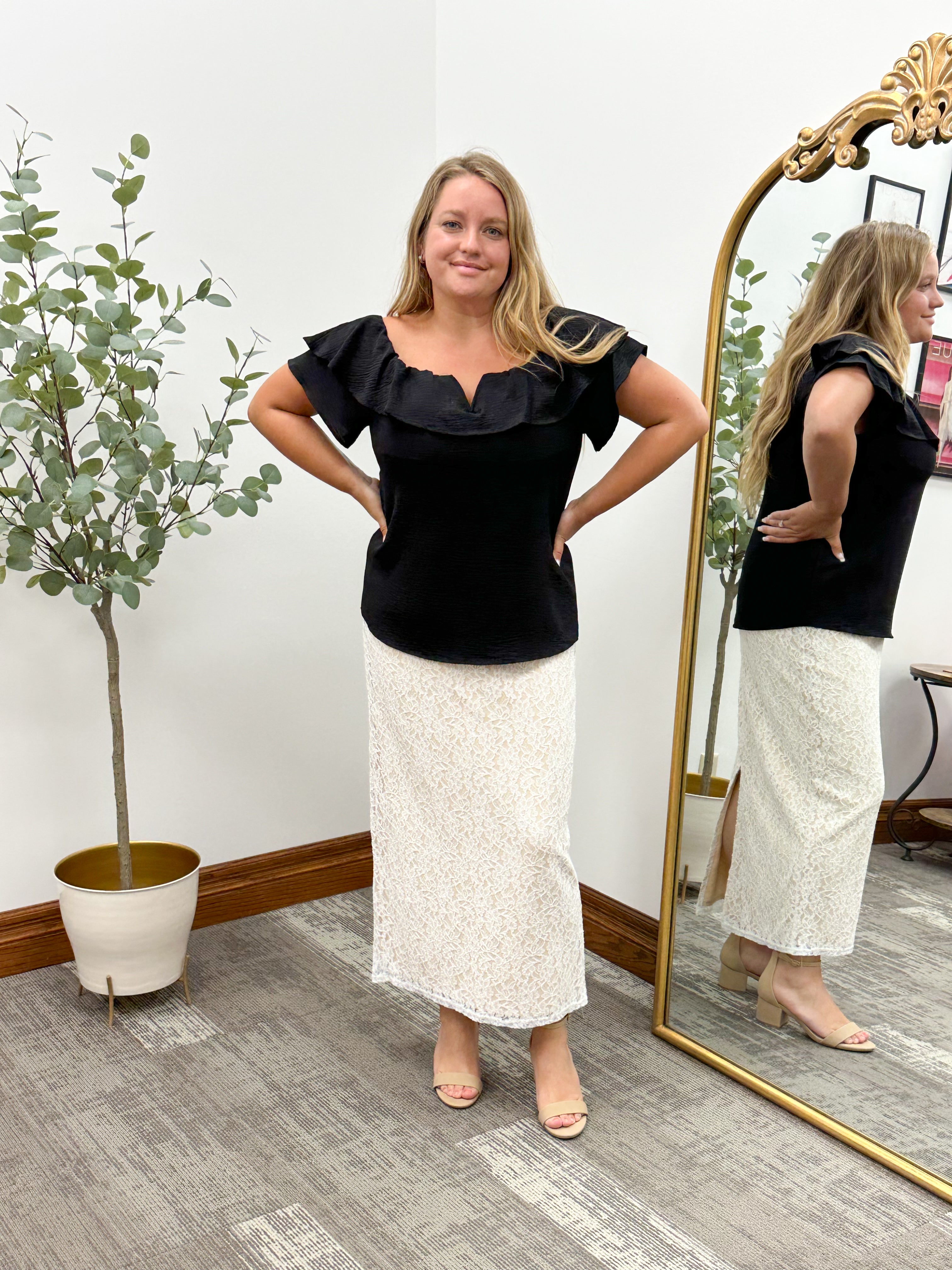 Remi White Lace Midi Skirt