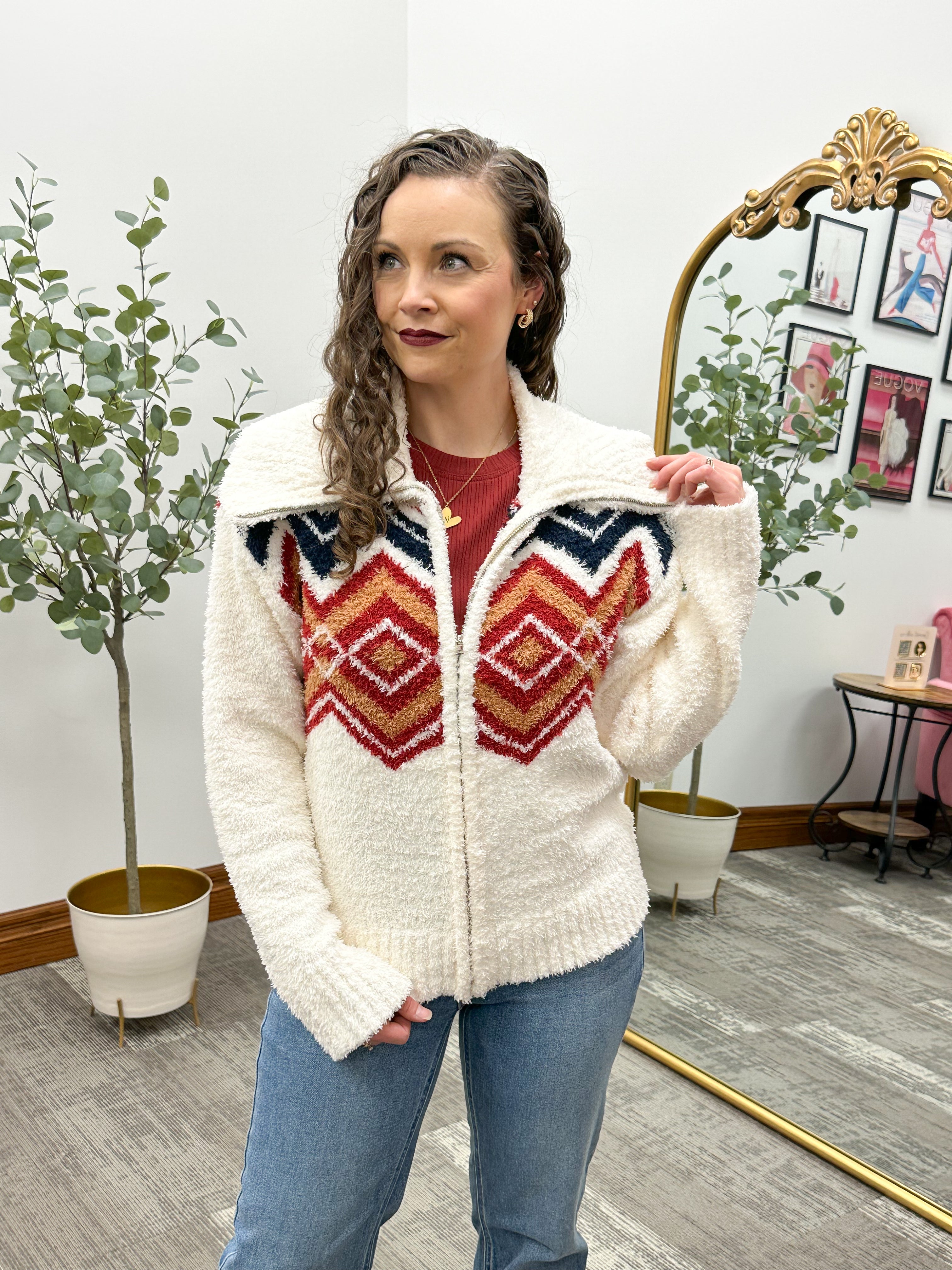 Talulla Cream & Burgundy Sweater Jacket