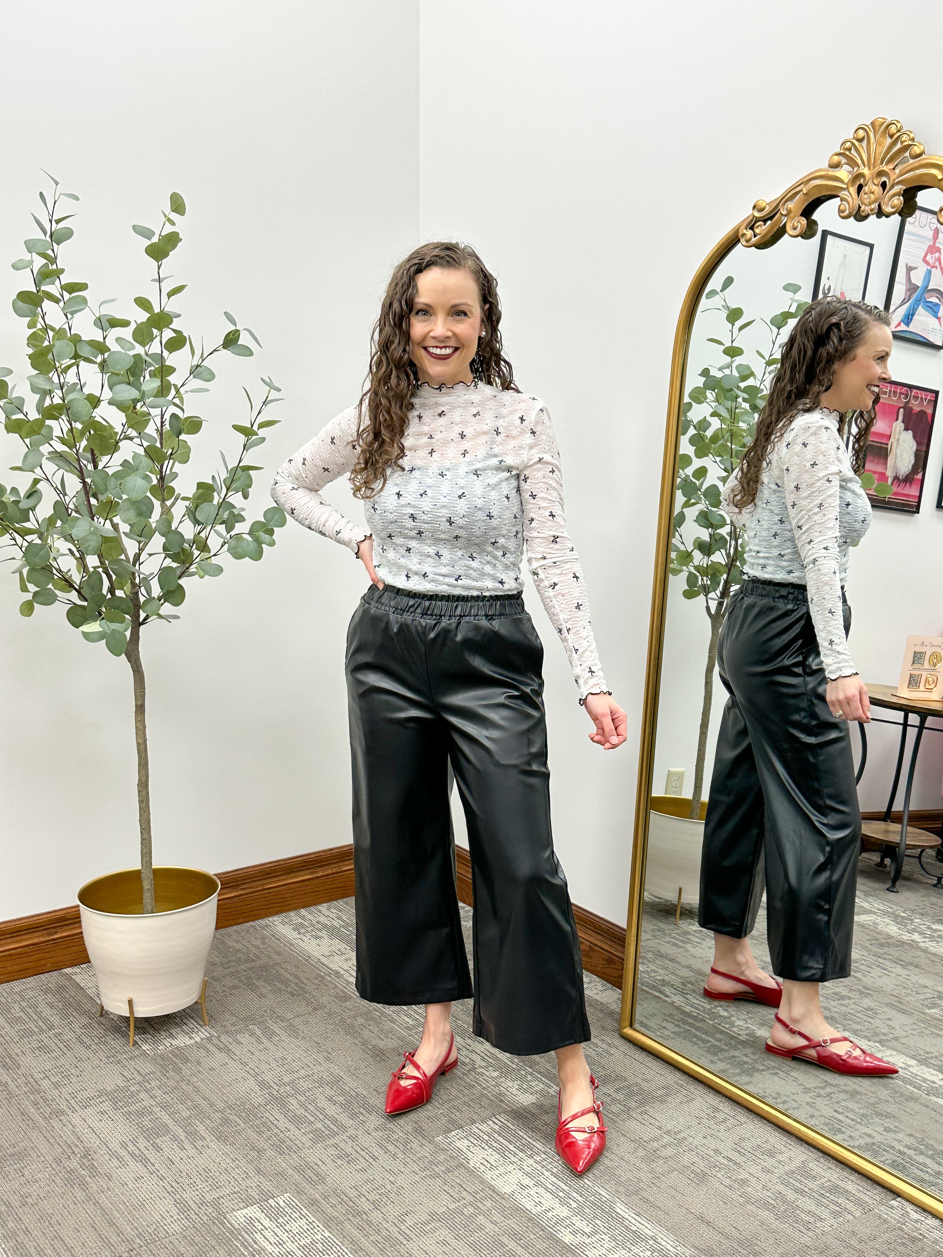 Black Wide Leg Faux Leather Culotte Pants