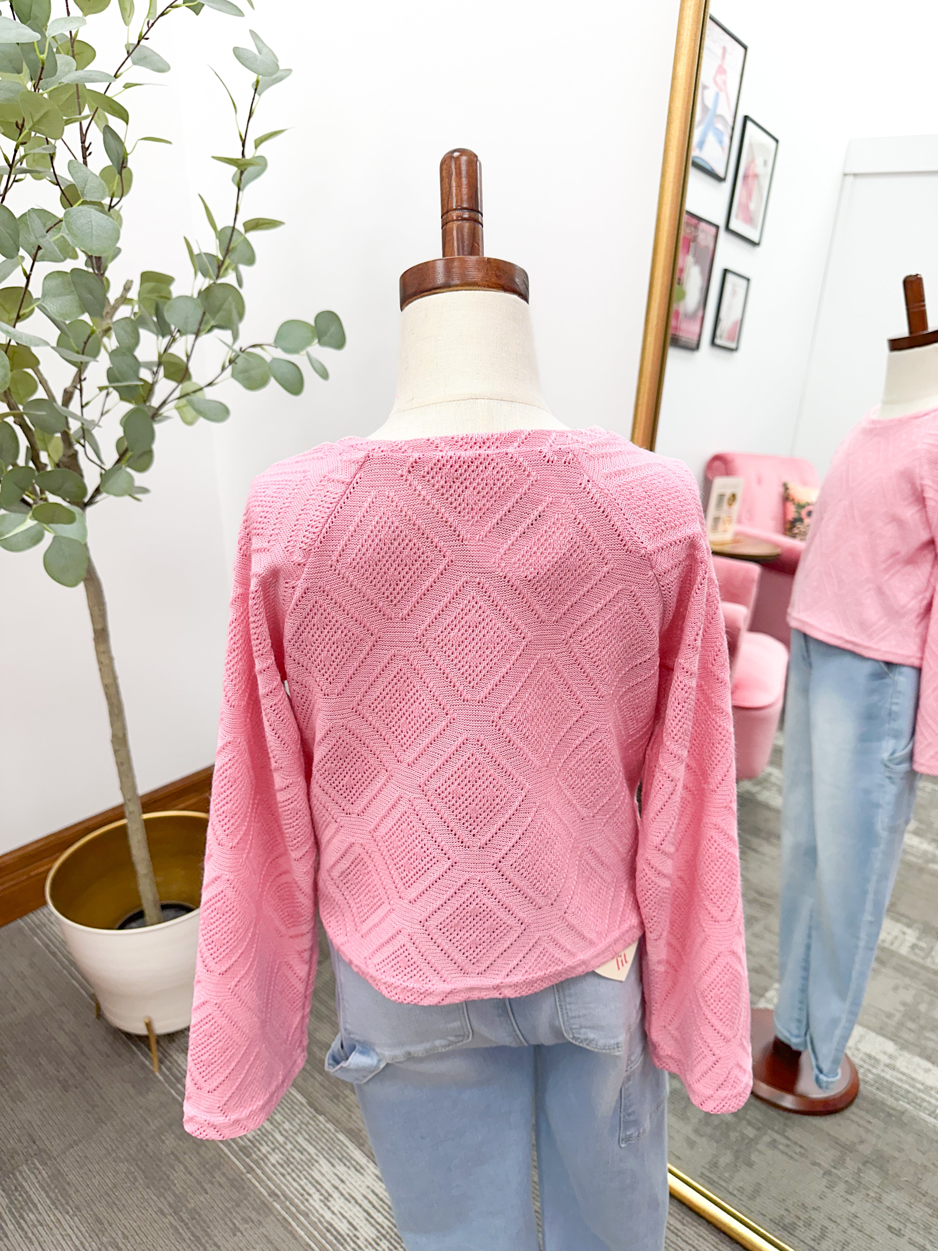 Girls Diamond Patterned Open Knit Top