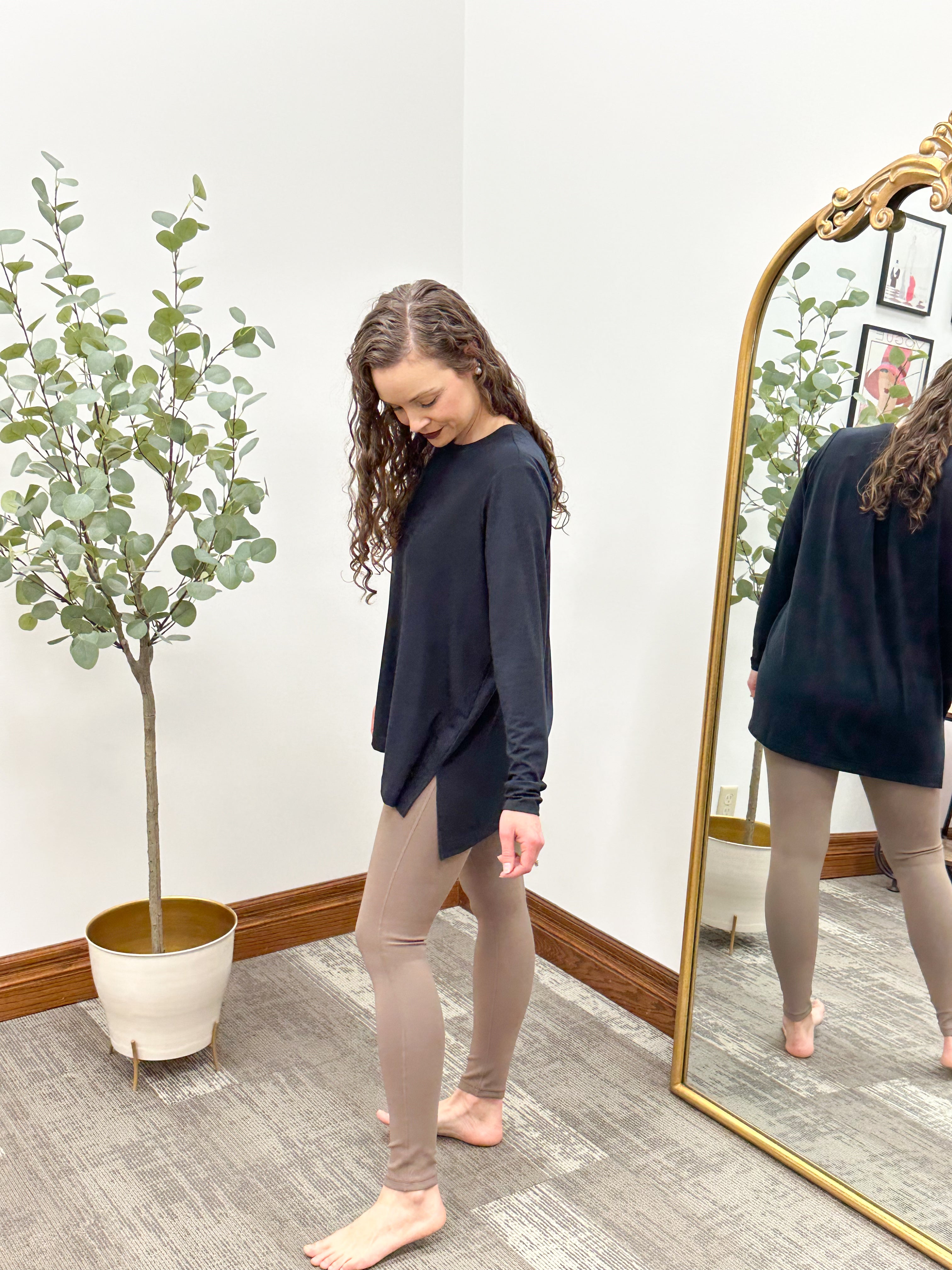 Deep Navy Long Sleeve High Low Hem Top