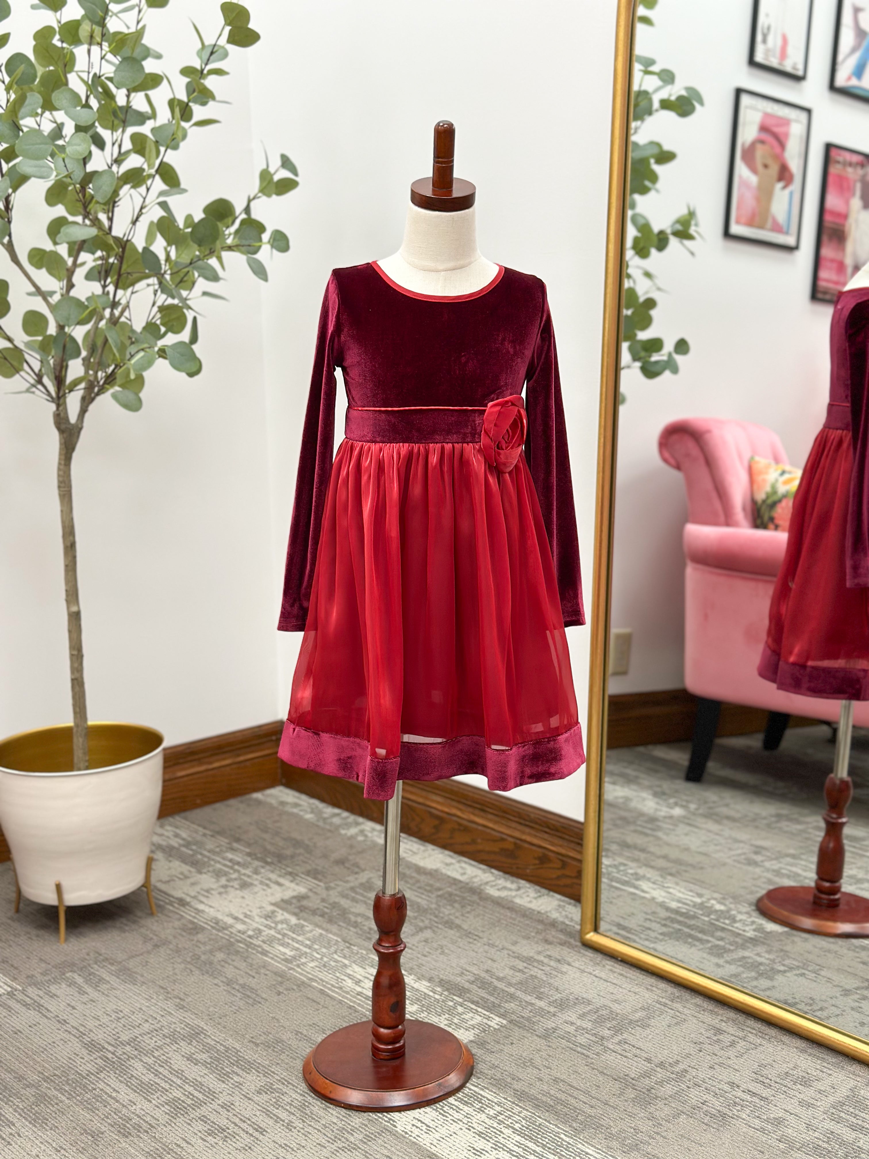 Girls Red + Burgundy Velvet Dress