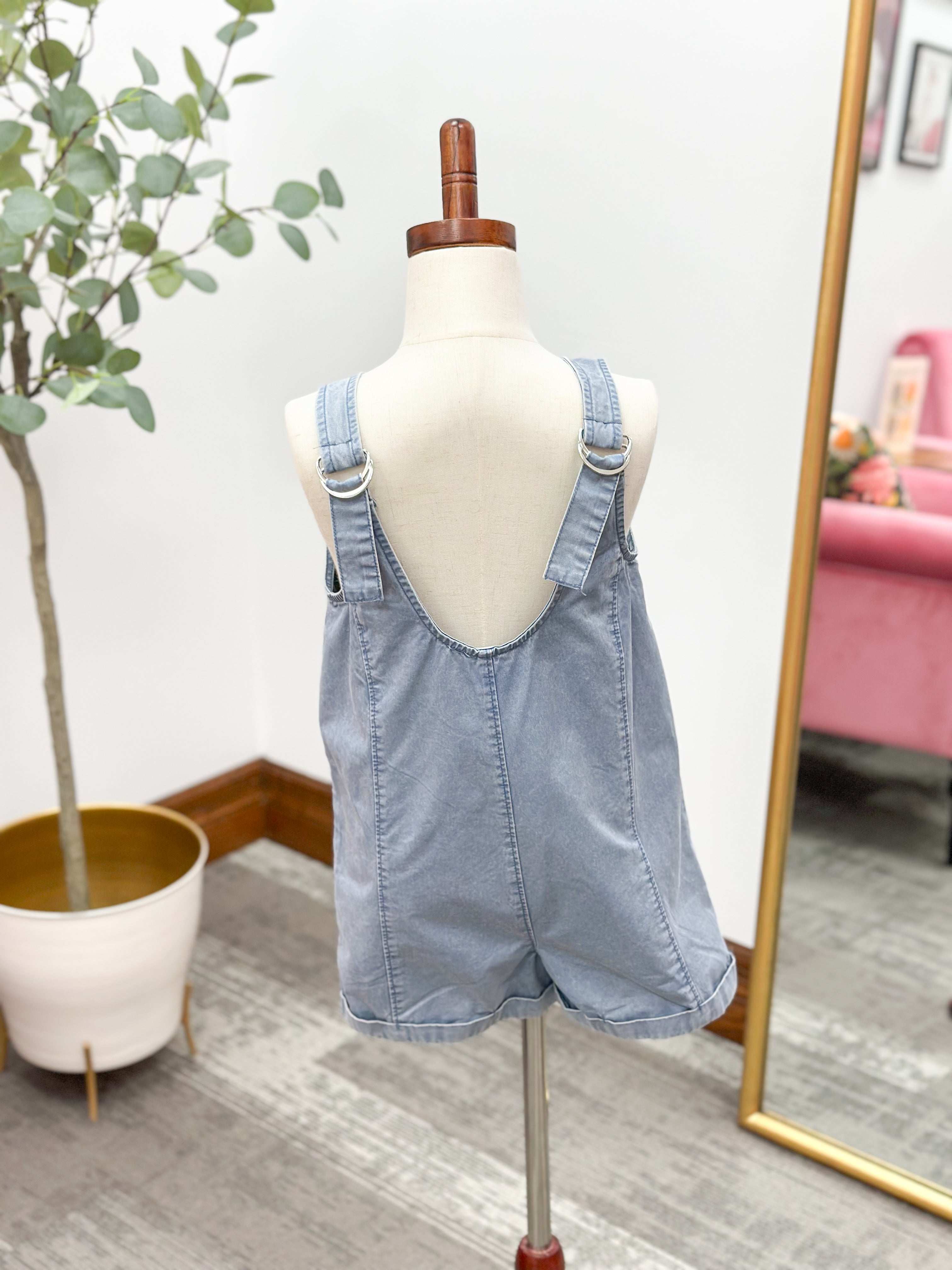 Girls Vintage Wash Denim Romper