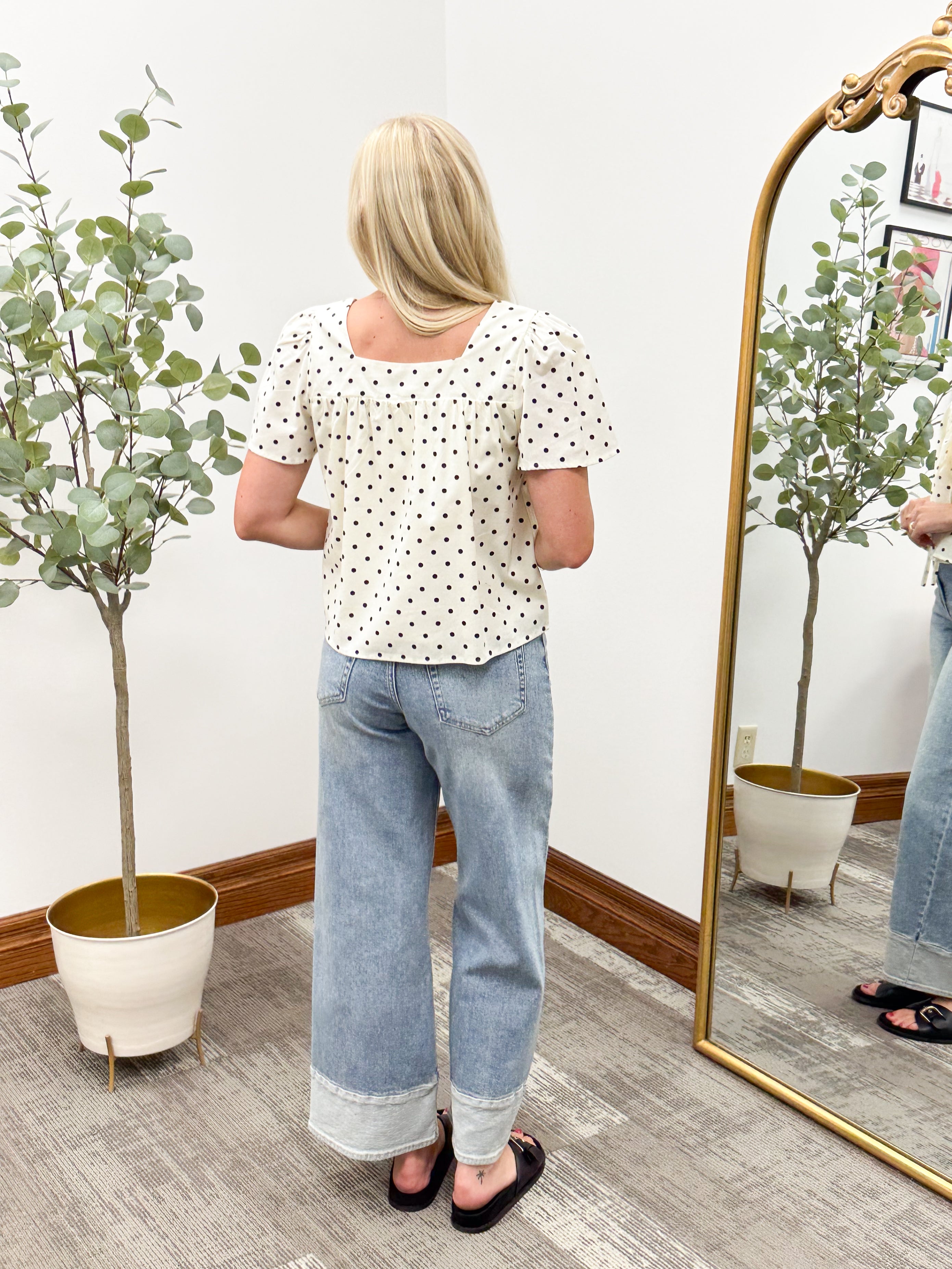 Cream & Black Polka Top