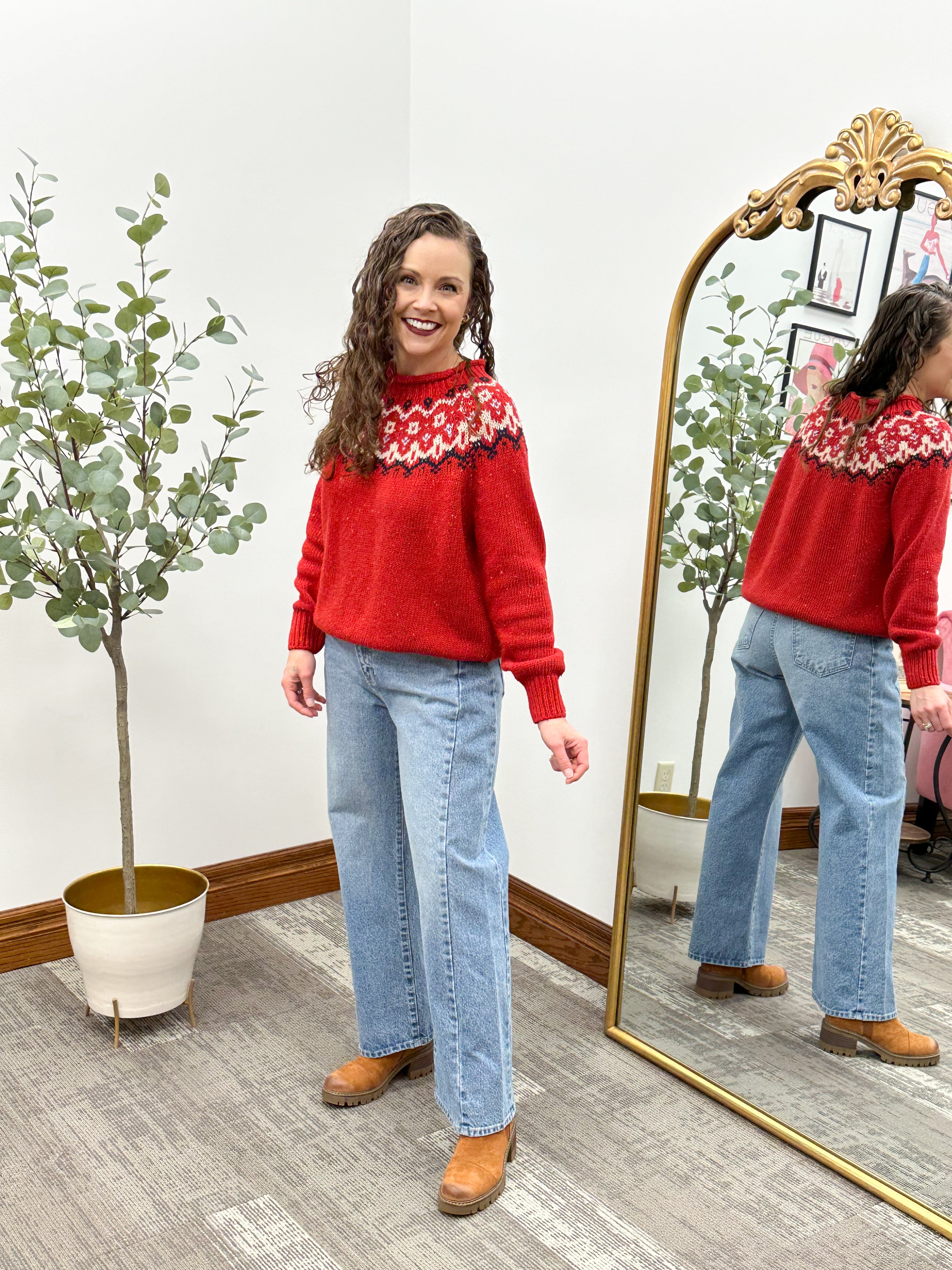 Red Fair Isle Knit Sweater