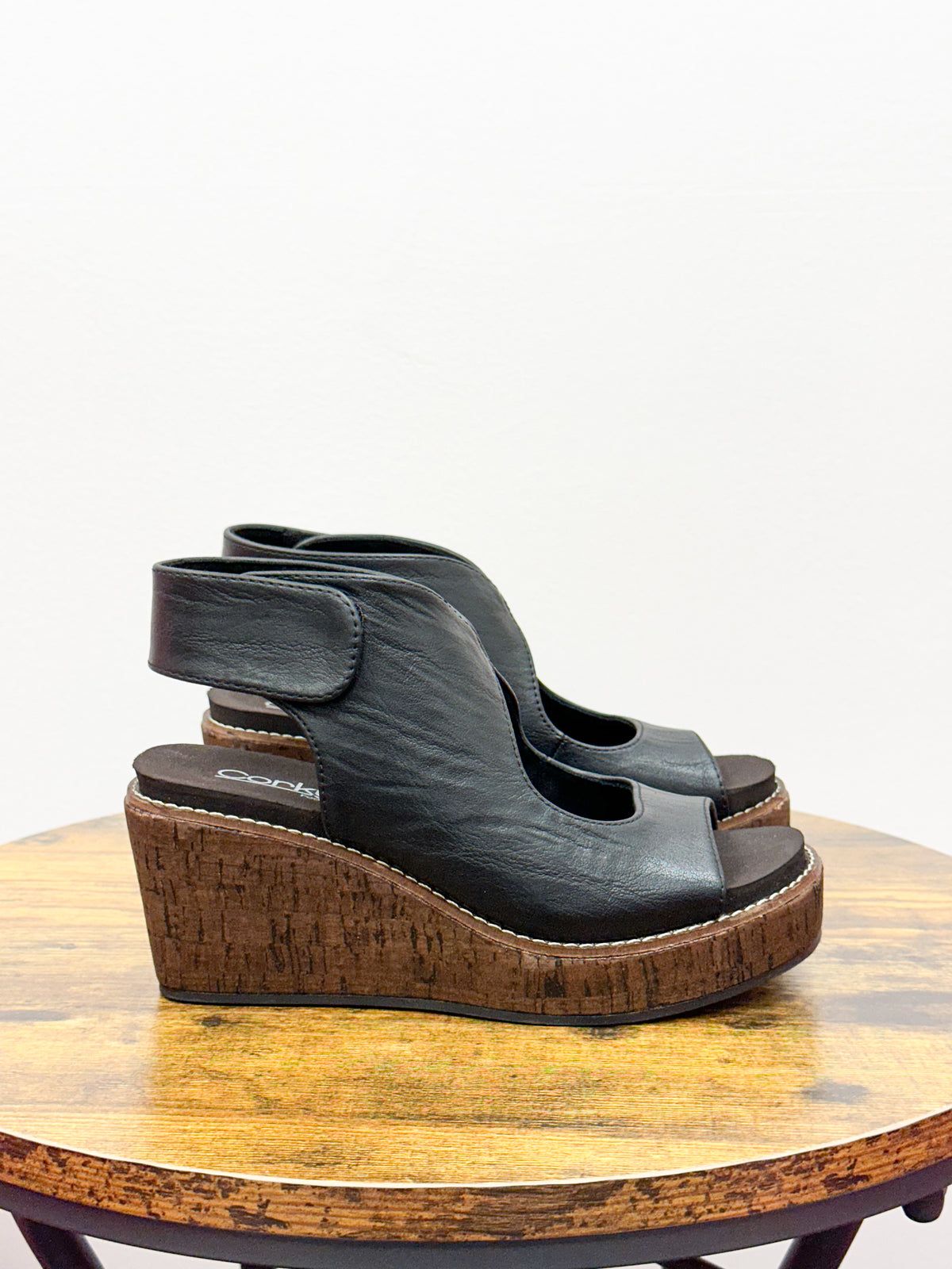 Corkys Let’s Talk About It Black Wedges