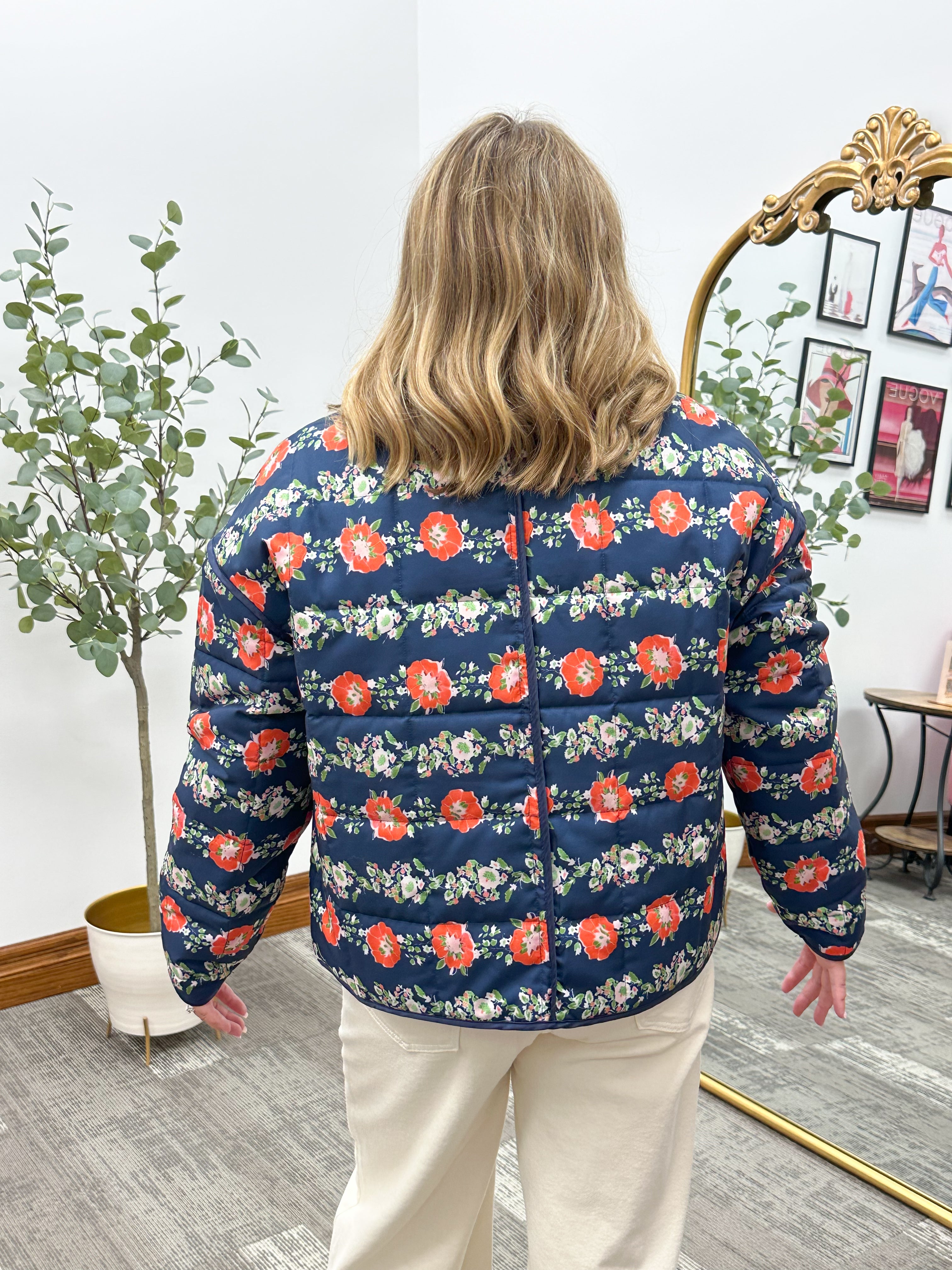 Navy & Floral Quilted Jacket