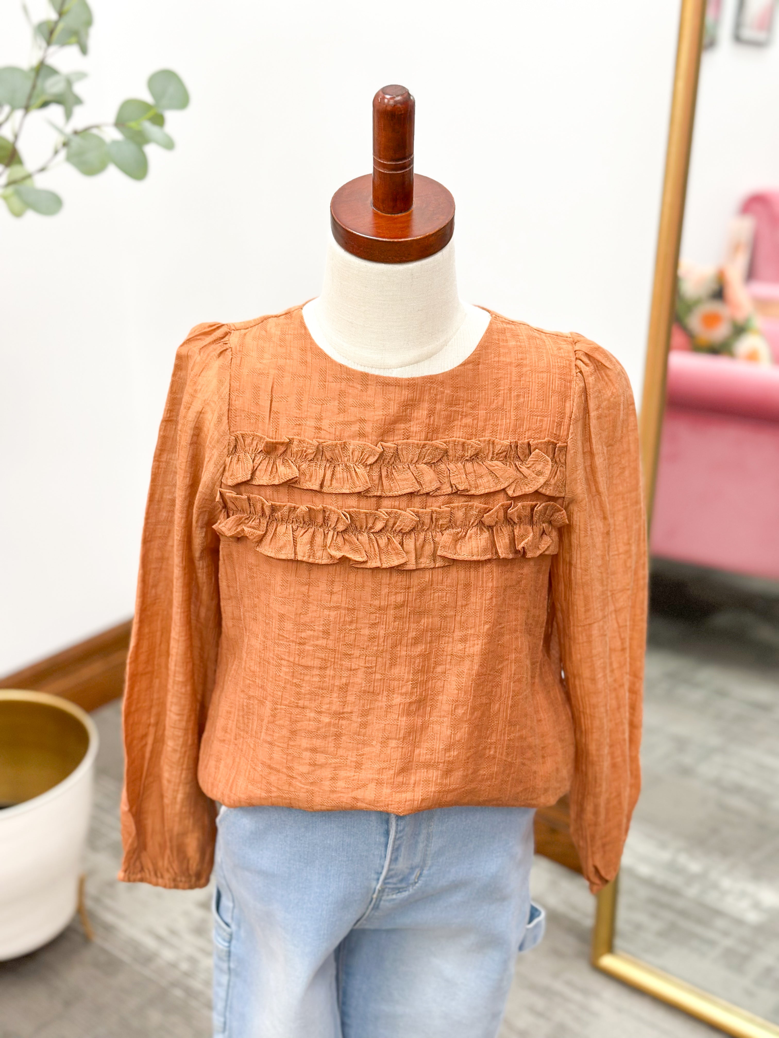 Girls Ruffle Puff Sleeve Blouse