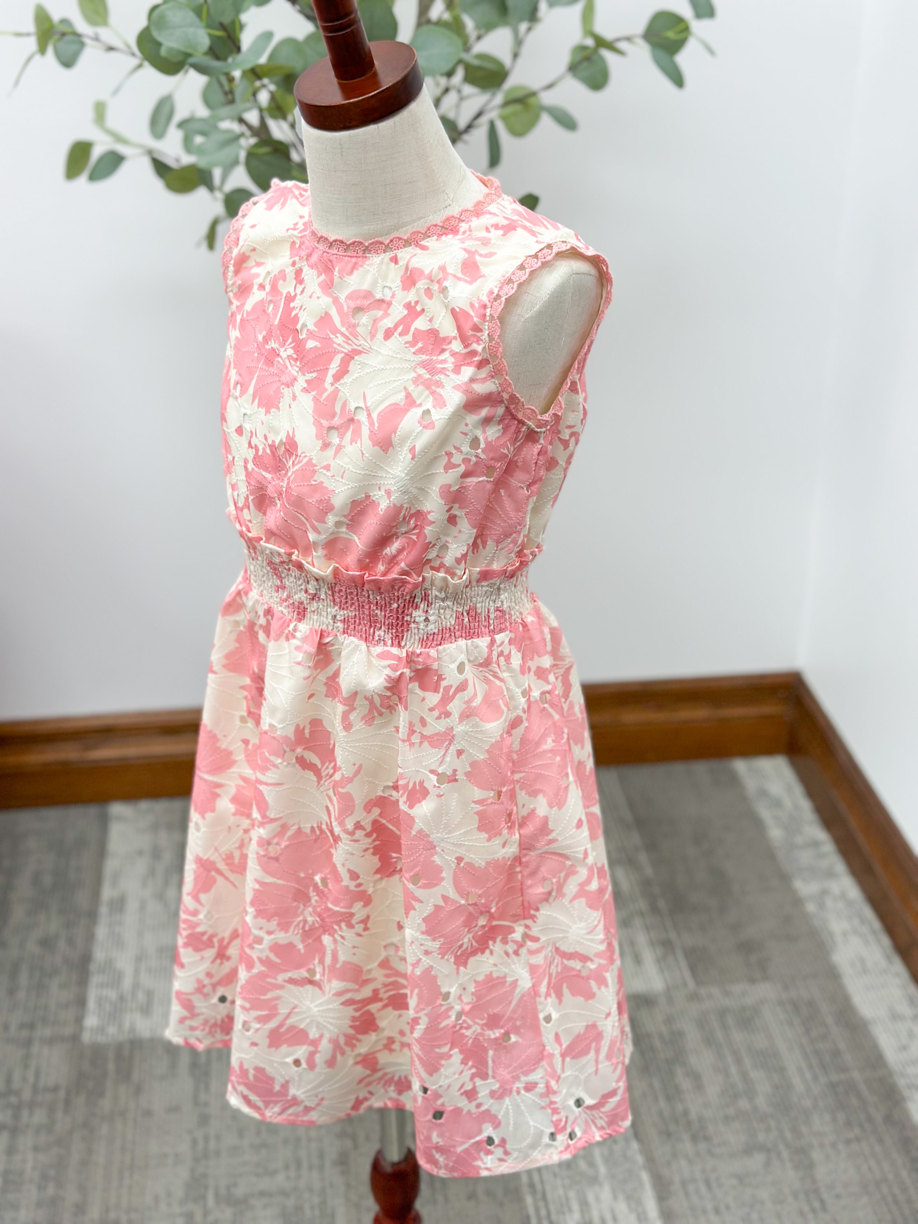 Girls Pink Floral Eyelet Dress