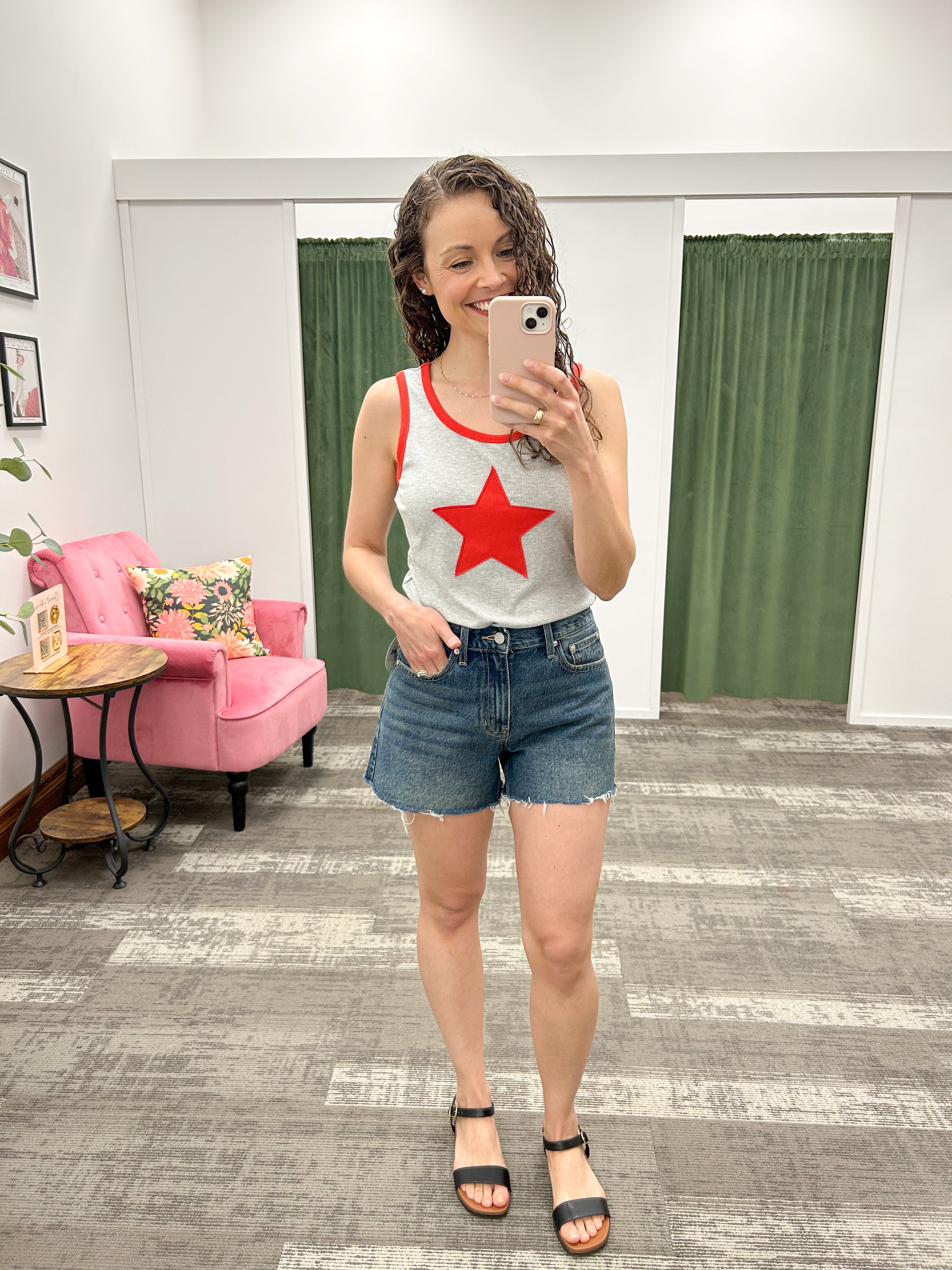 Gray & Red Star Patch Tank Top