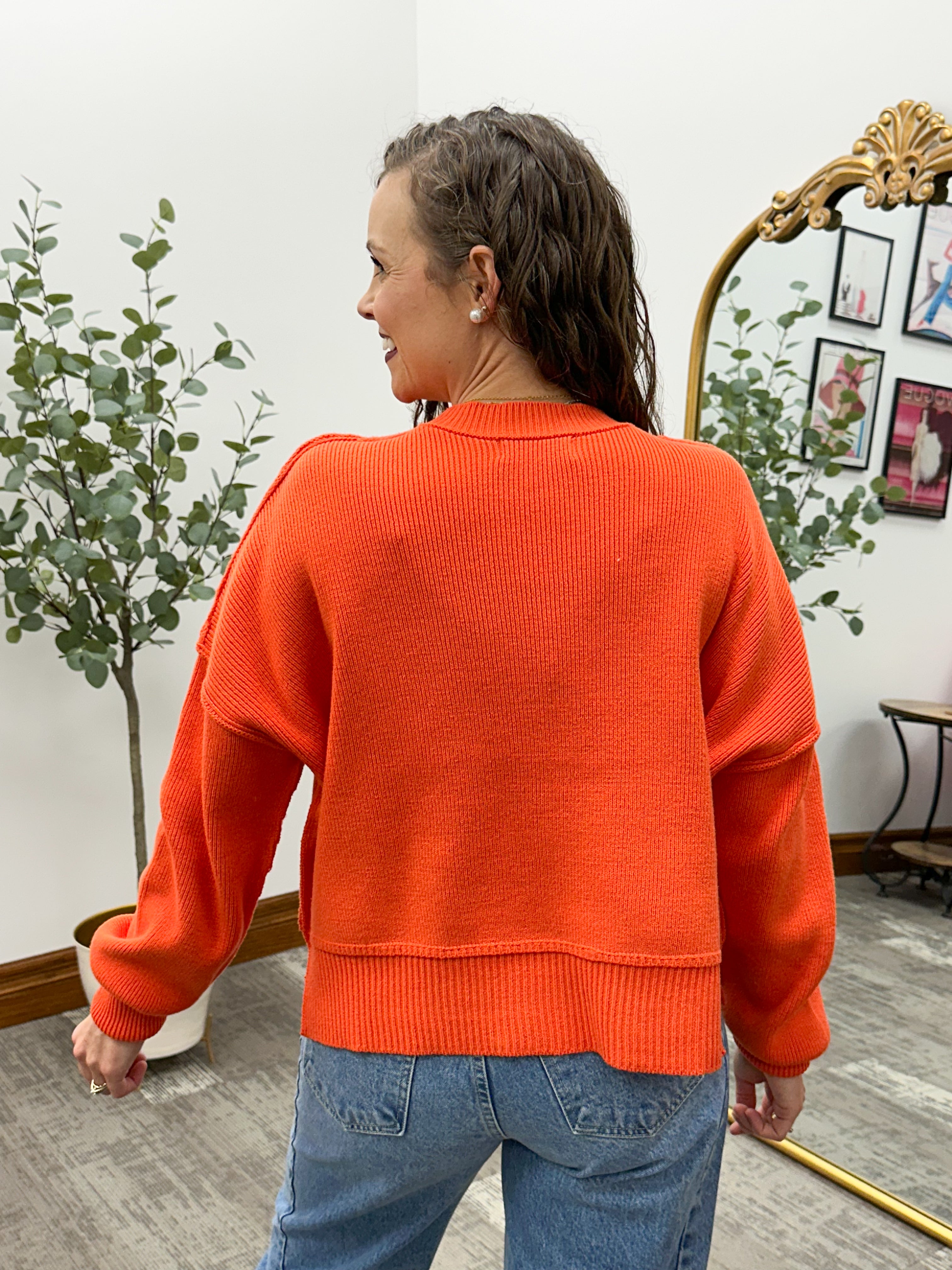 Red Orange Drop Shoulder Sweater