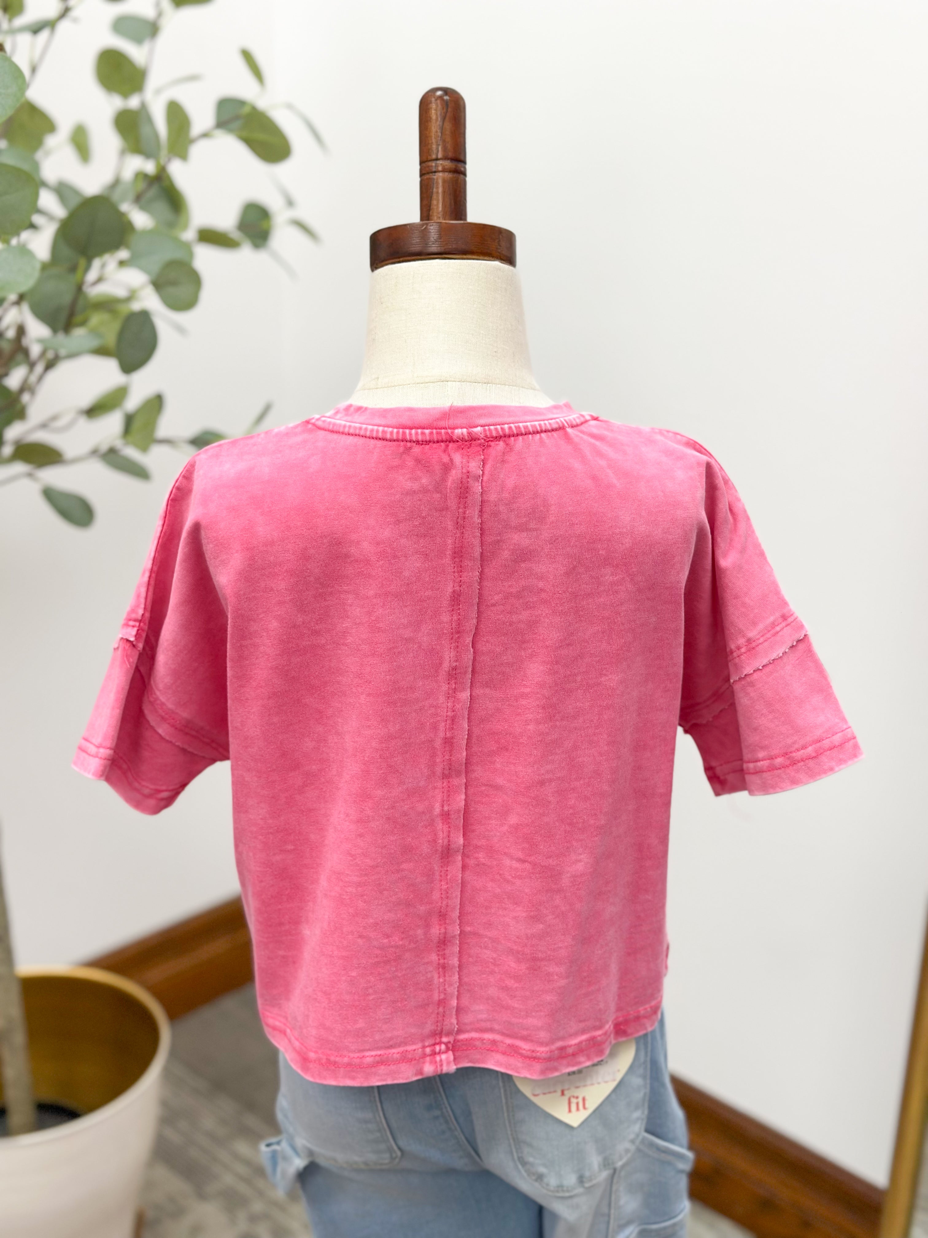 Girls Washed Pink Pocket Tee