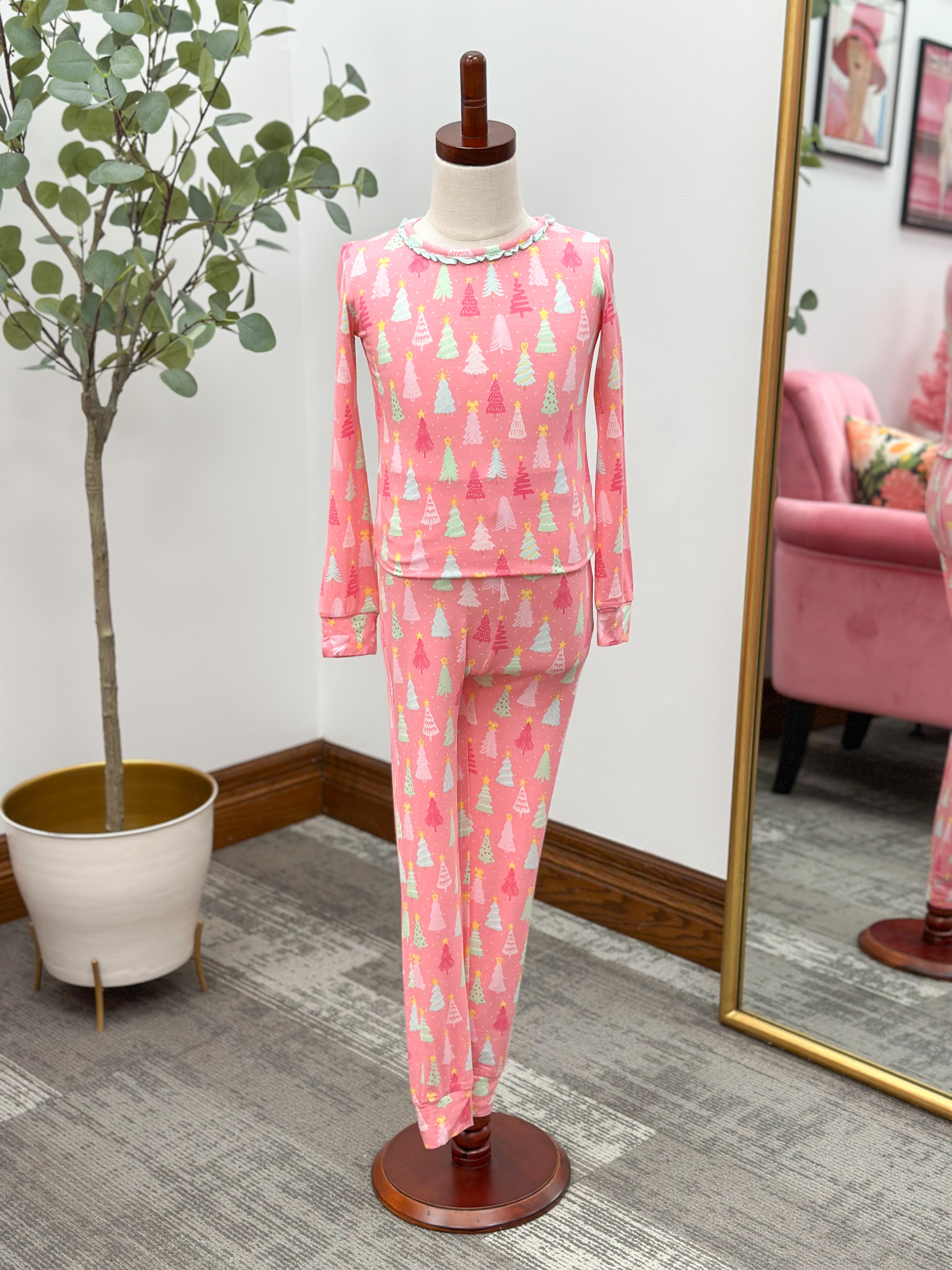 Girls Christmas Tree Pink Pajamas