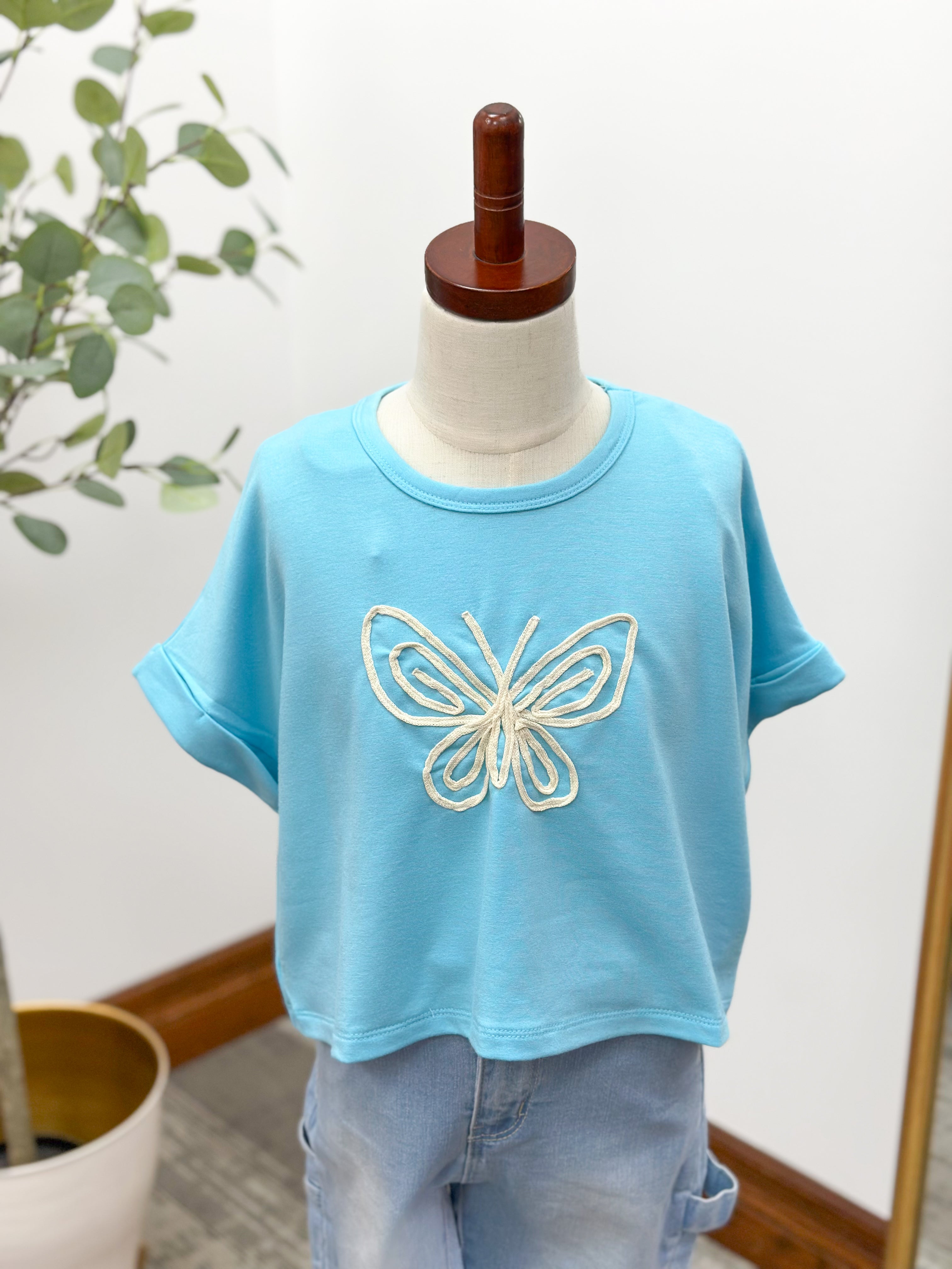 Girls Blue Butterfly Tee