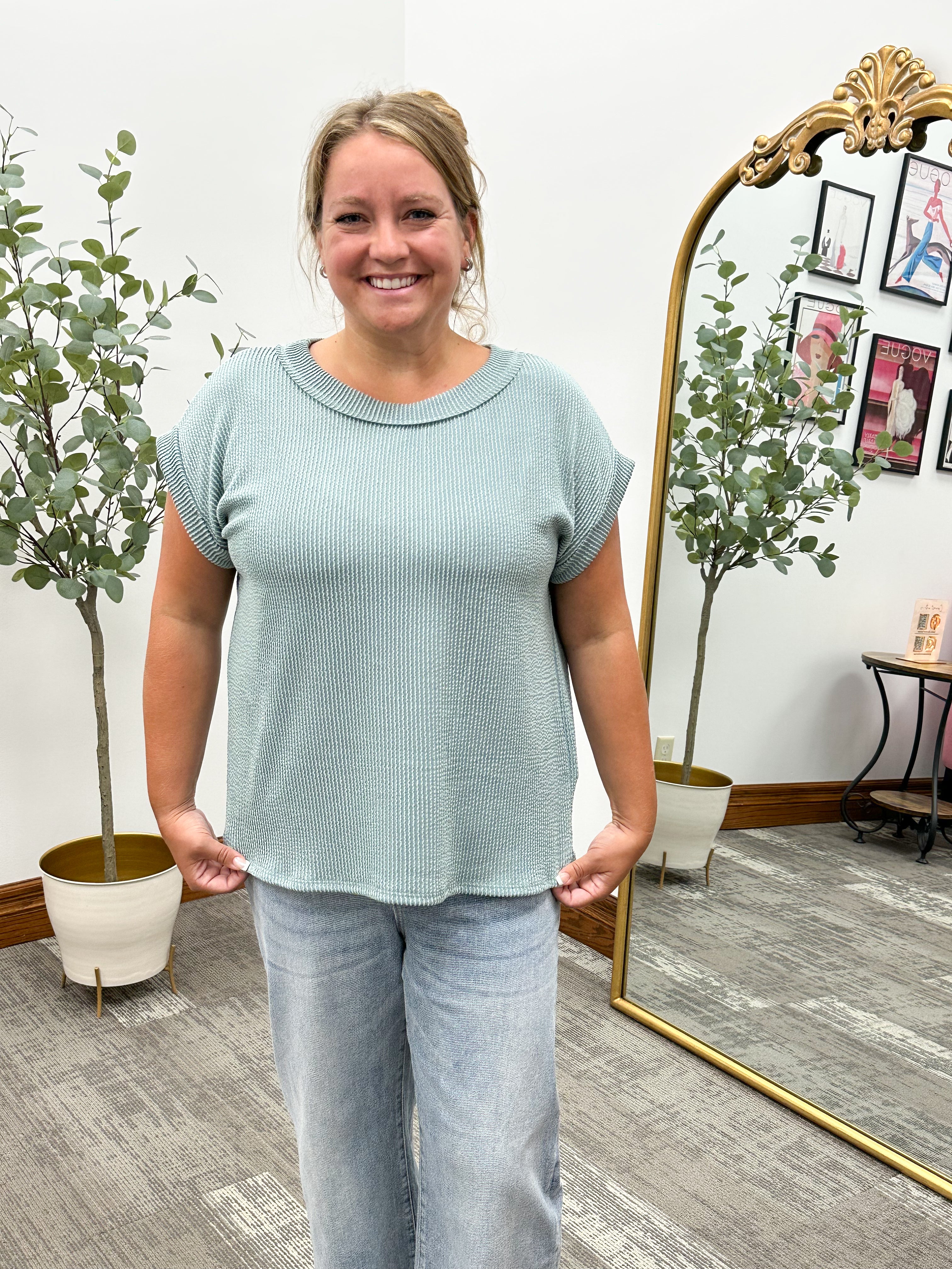 Lonna Ribbed Short Sleeve Top
