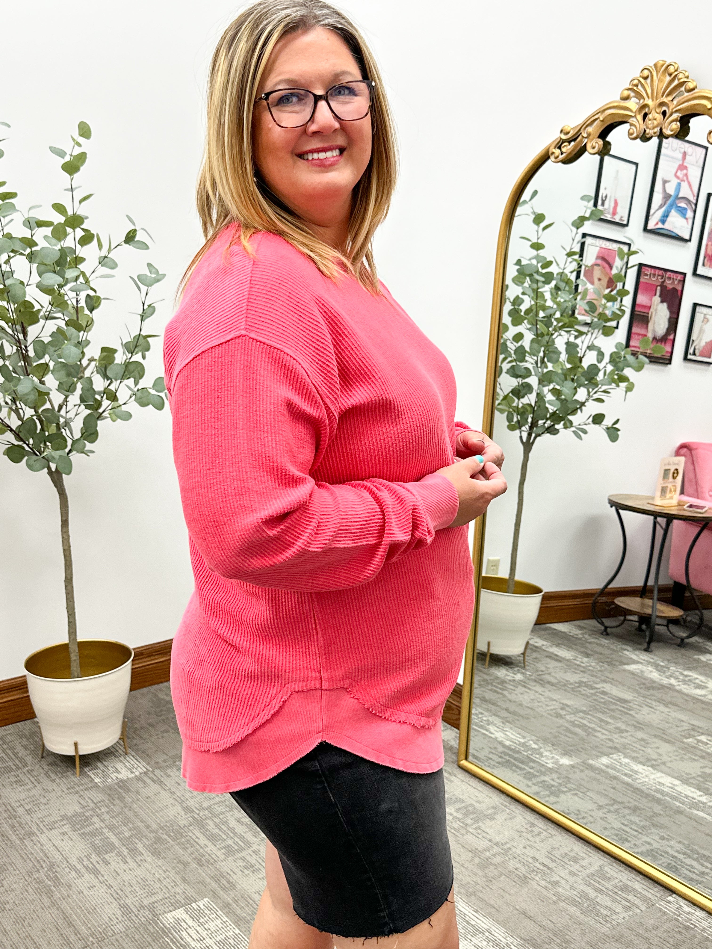 Plus size corded crewneck, plus size sweatshirt, cute plus size clothes, pink corded crewneck