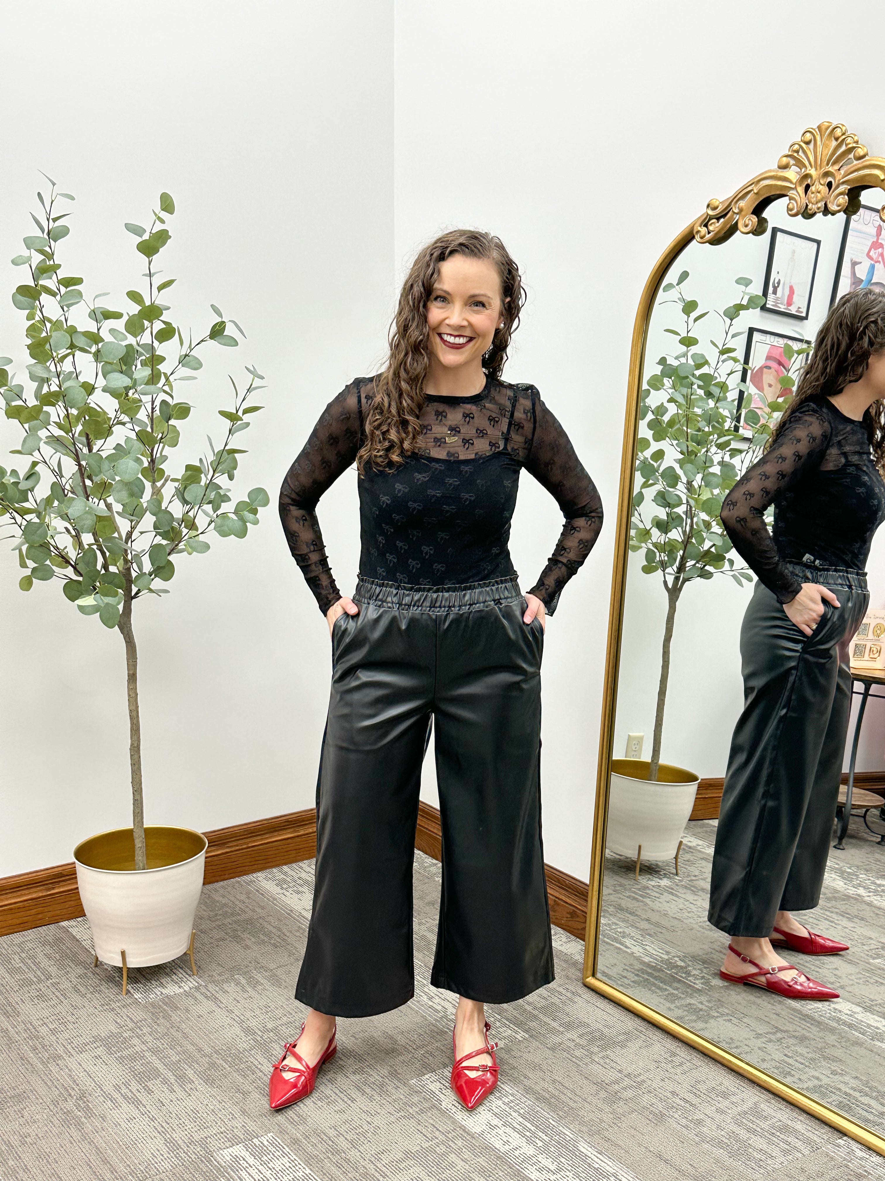 Bow Mesh Long Sleeve Top