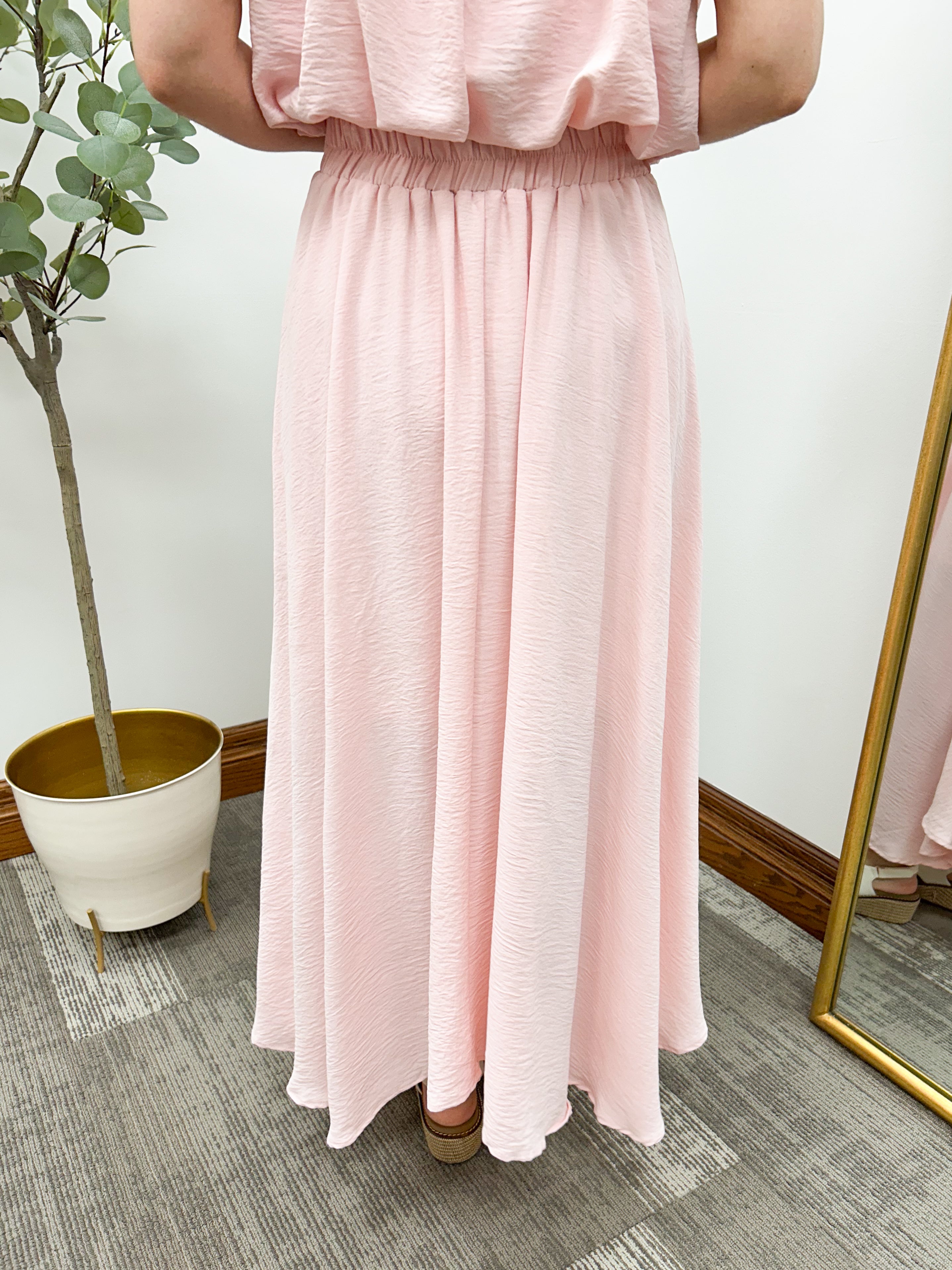 Pink Pleated Midi Skirt