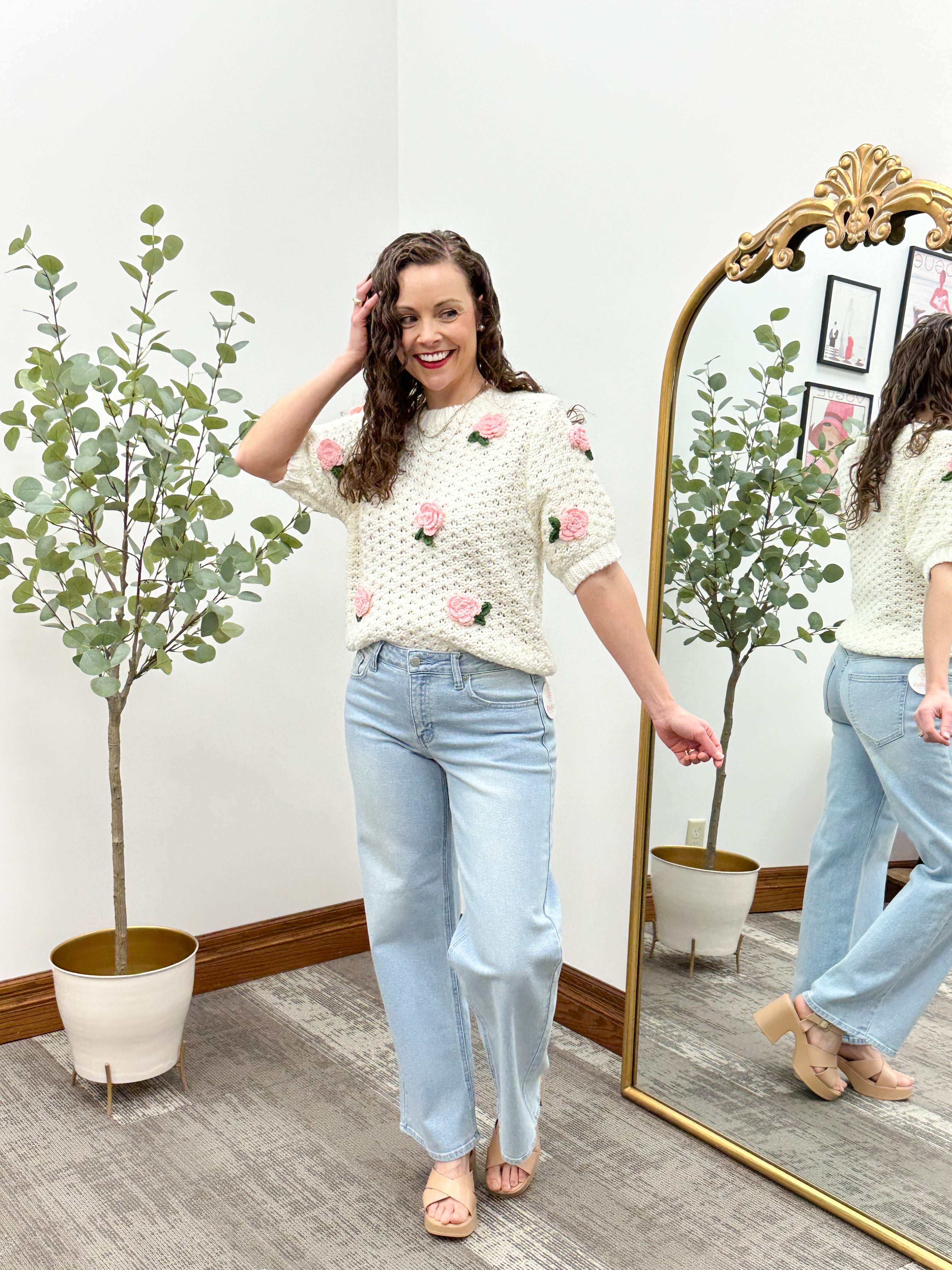 Lexi Pink Rose Applique Sweater
