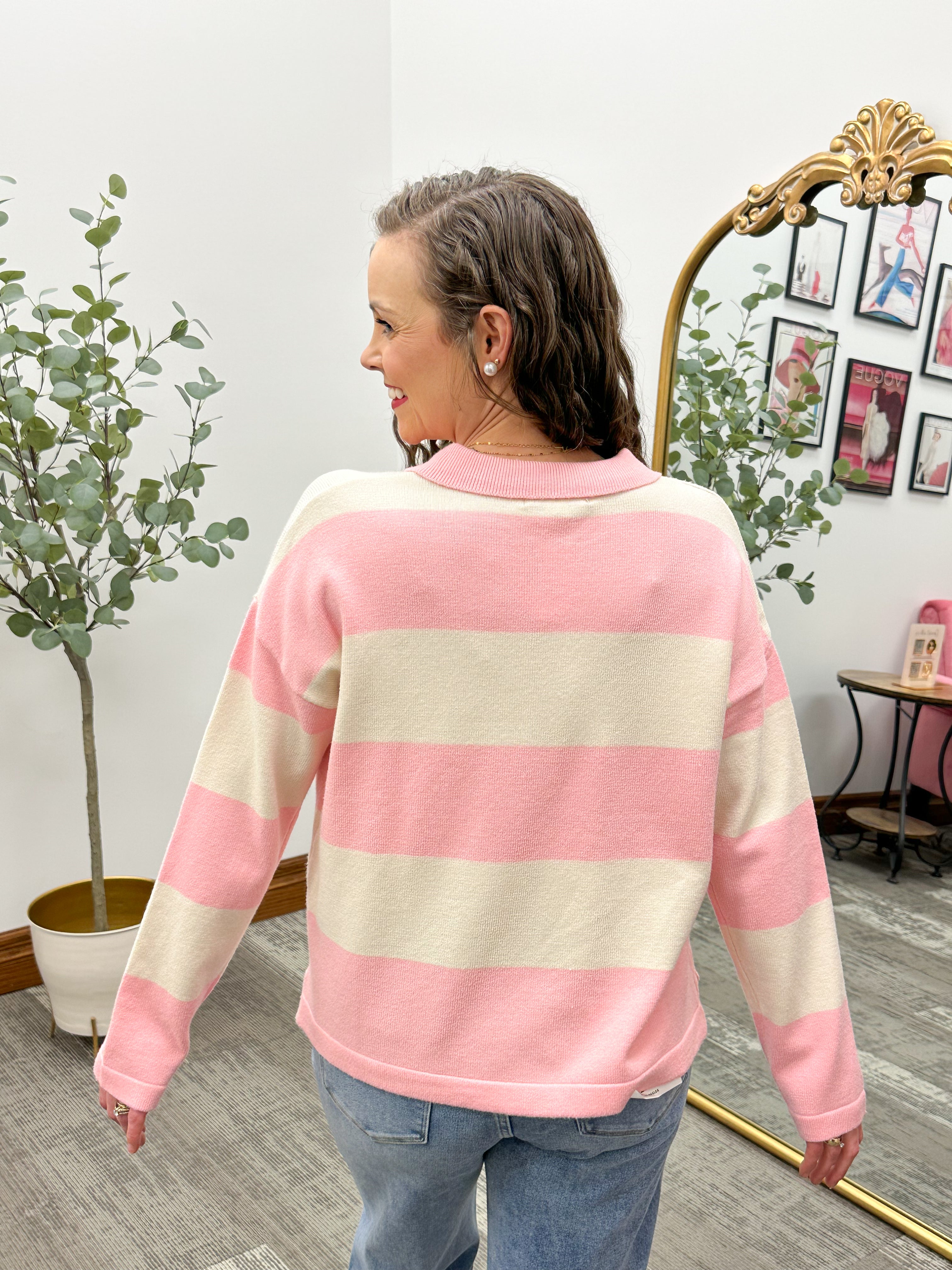Pink & Cream Striped Sweater
