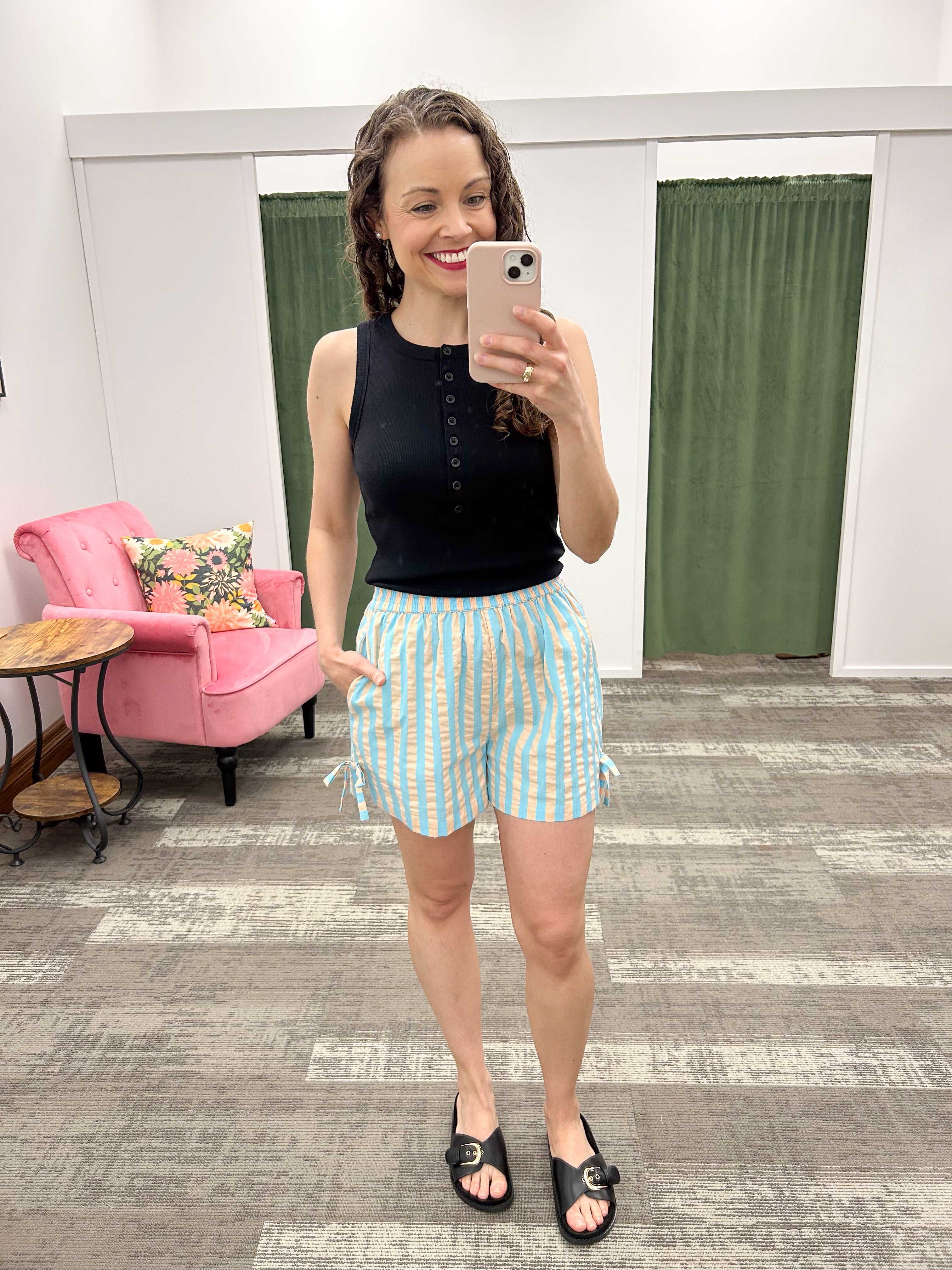 Side Bow Blue Striped Shorts