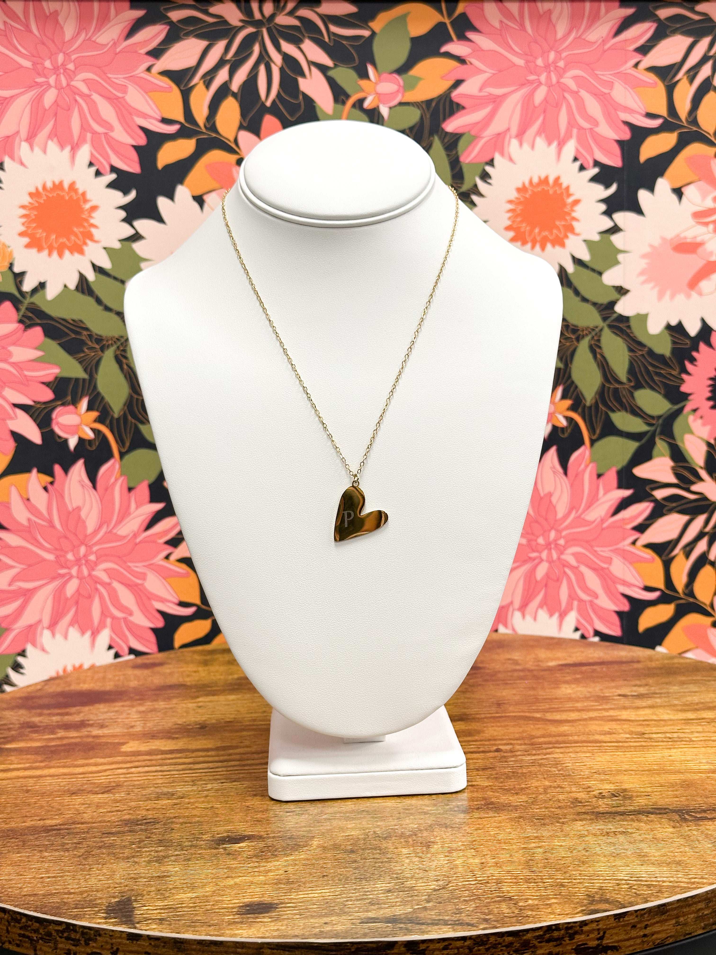 Gold Initial Heart Necklace