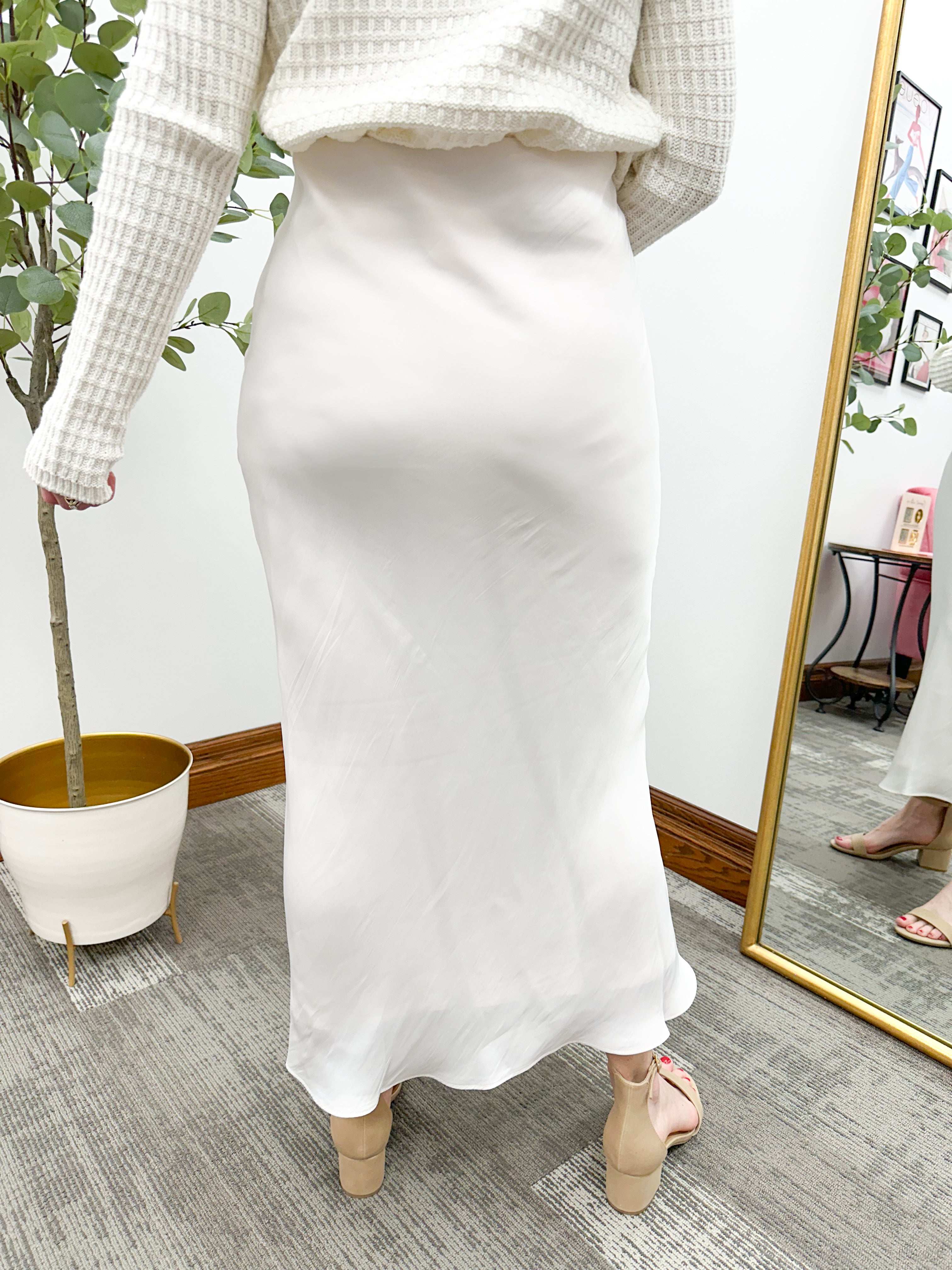 Cream Poly Sheen Midi Skirt (Z Supply)