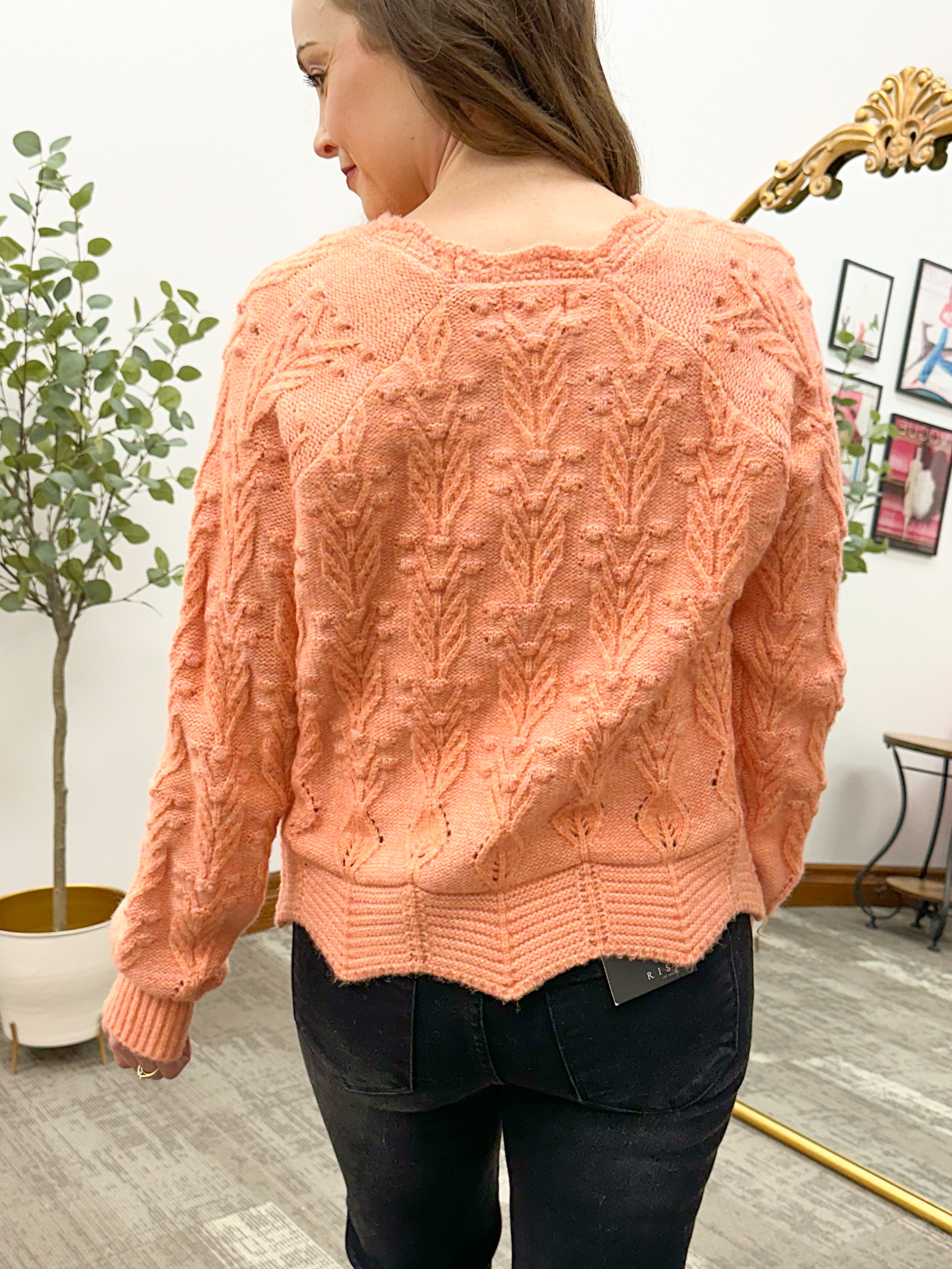 Ally Scallop Hem Pom Sweater