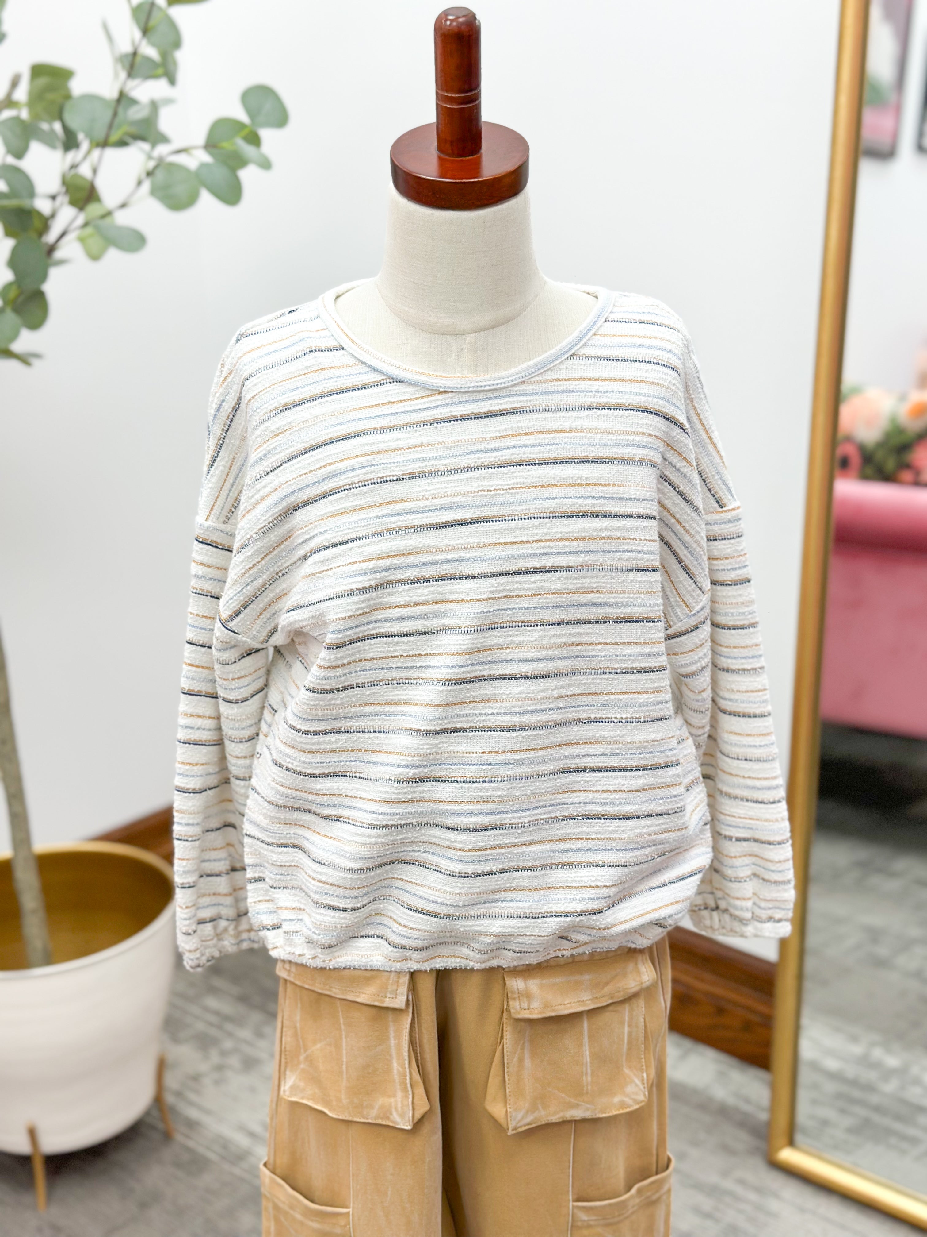 Girls Multi Striped Terry Knit Top