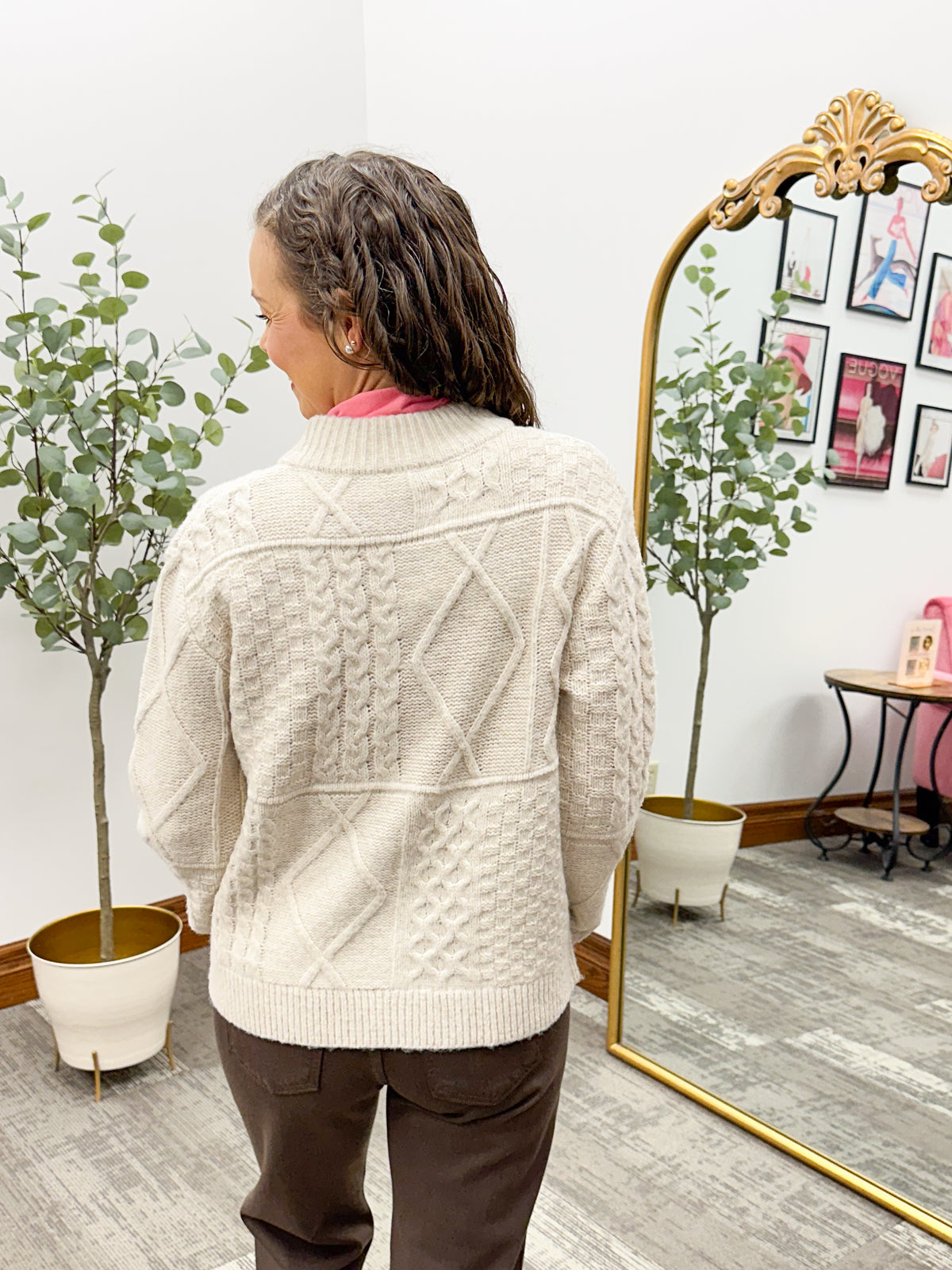 Neutral Cable Knit Zip Up Cardigan