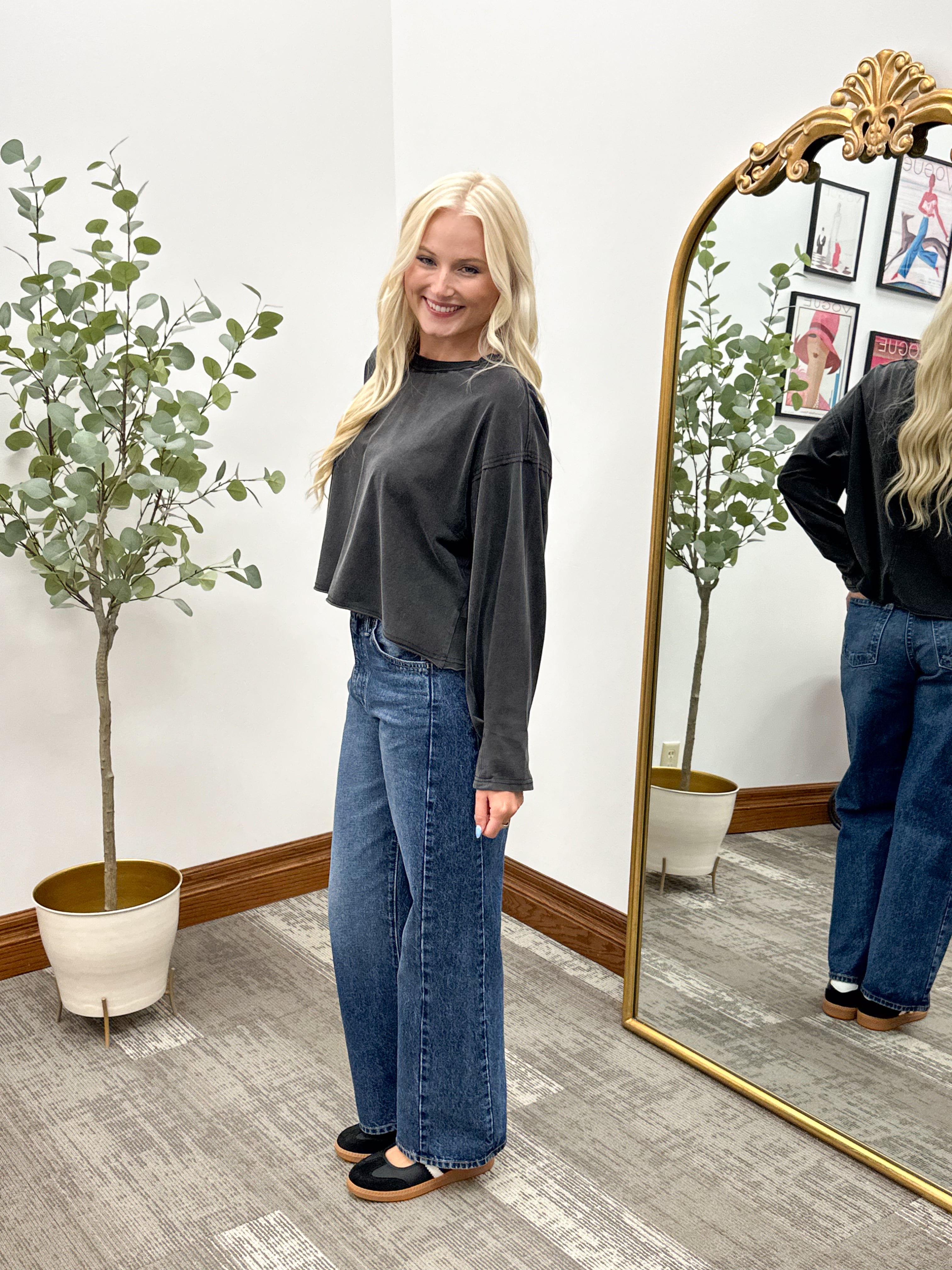 Cropped Oversized Long Sleeve Shirt