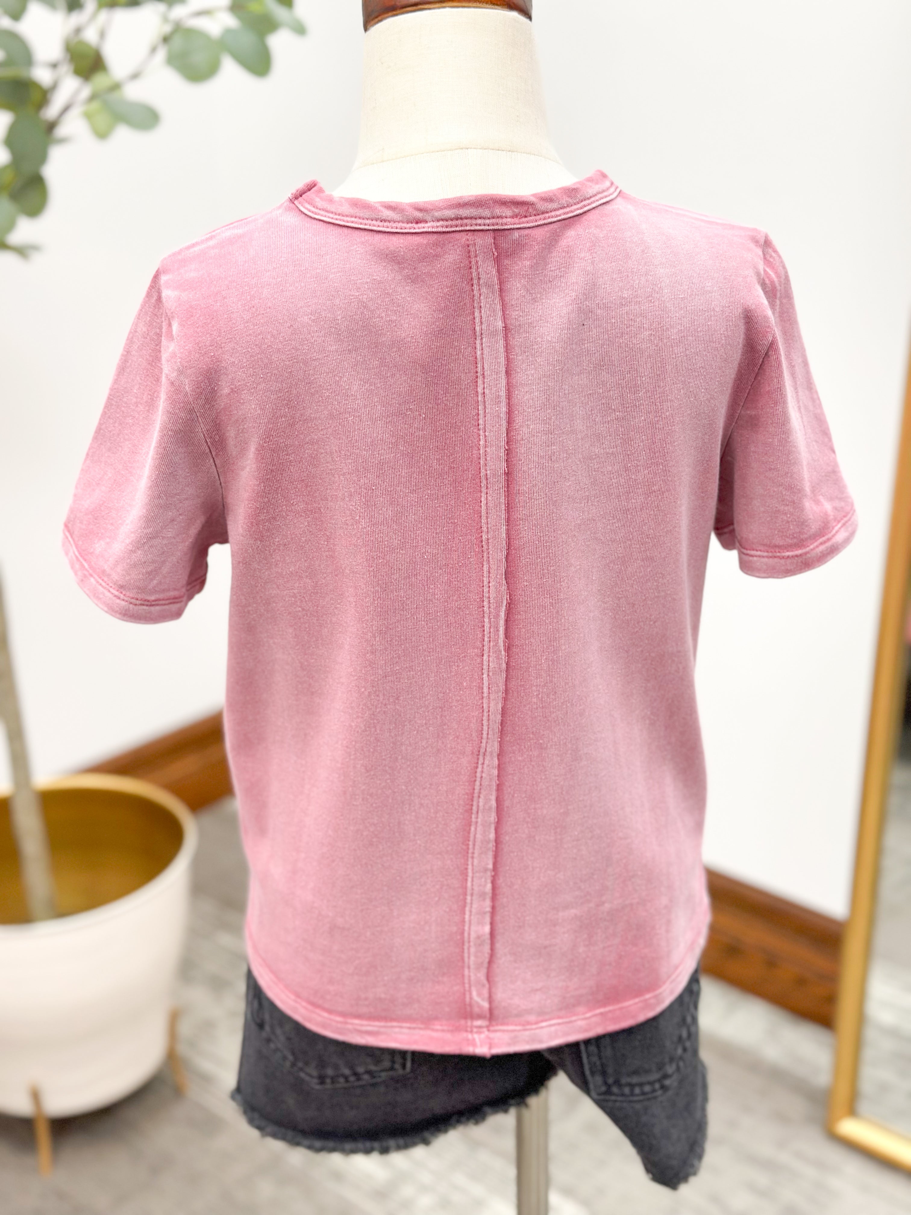 Girls Washed Magenta Basic T-shirt