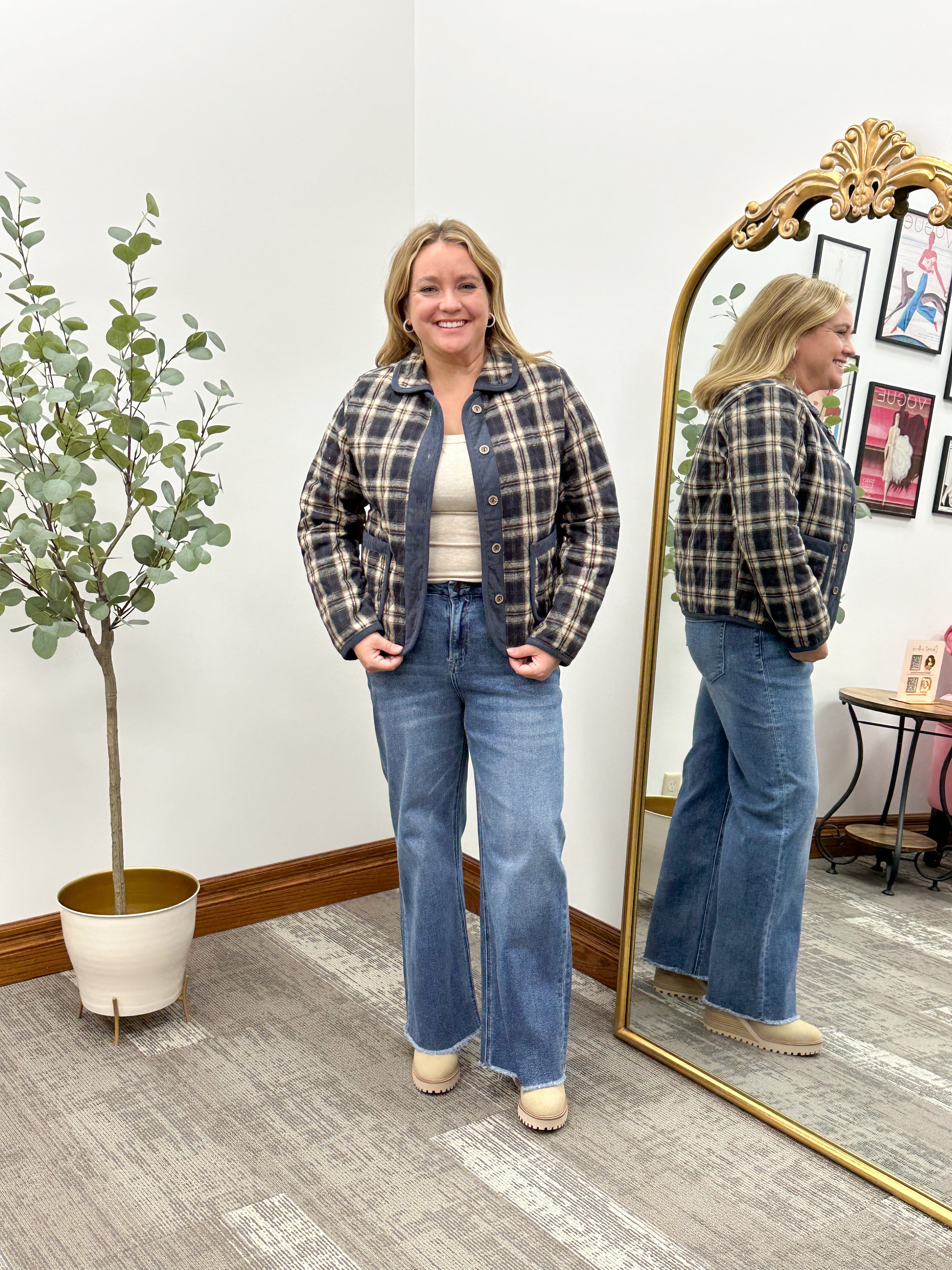 Navy Plaid Quilted Jacket