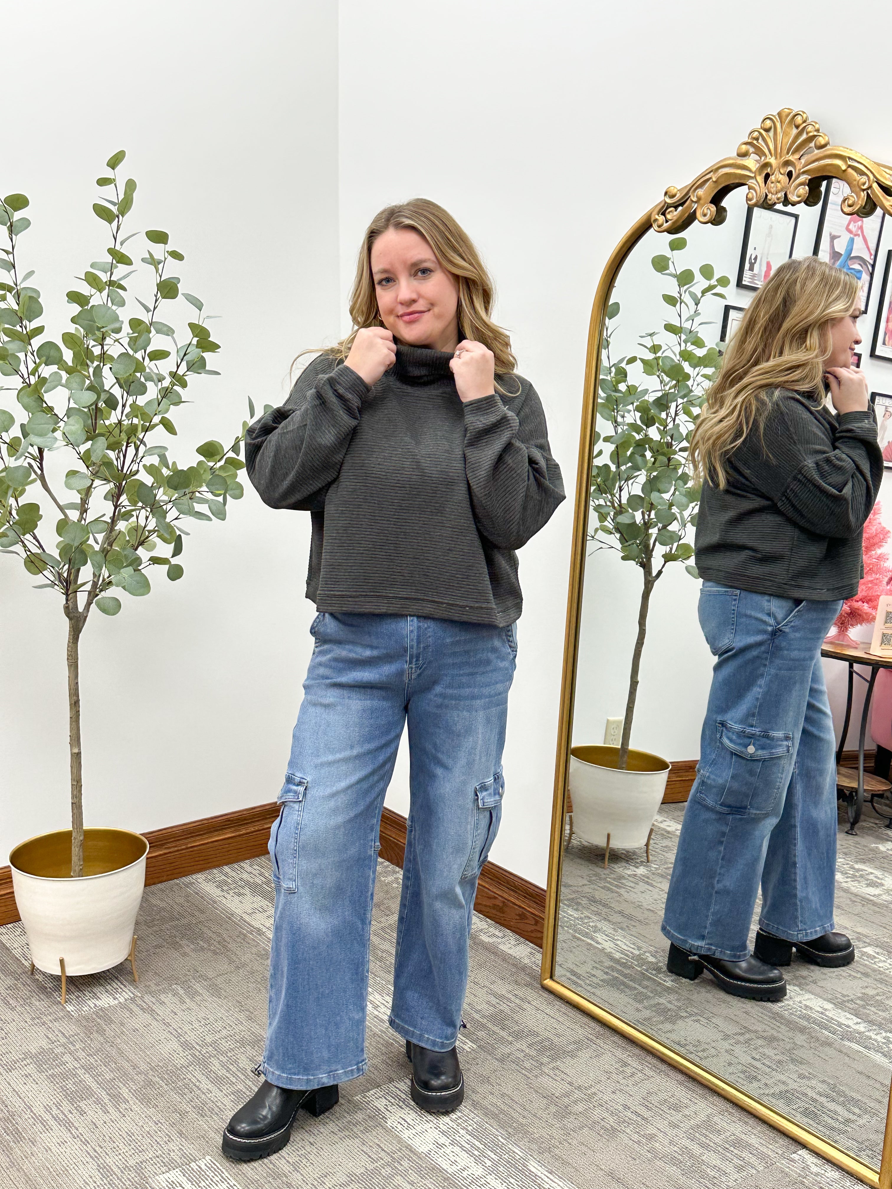 Cropped Cowl Neck Pullover