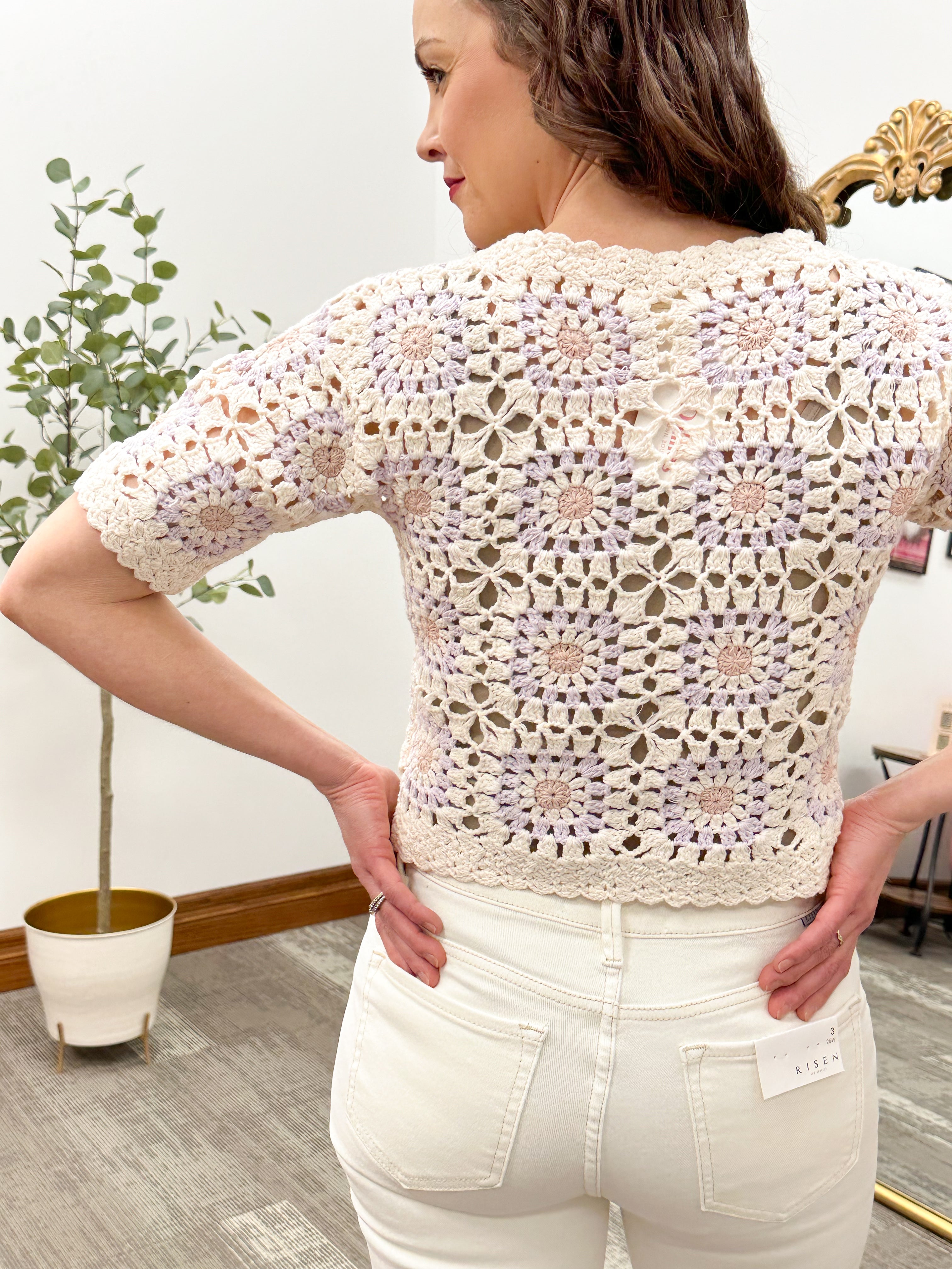 Bella Crochet Short Sleeve Cardigan
