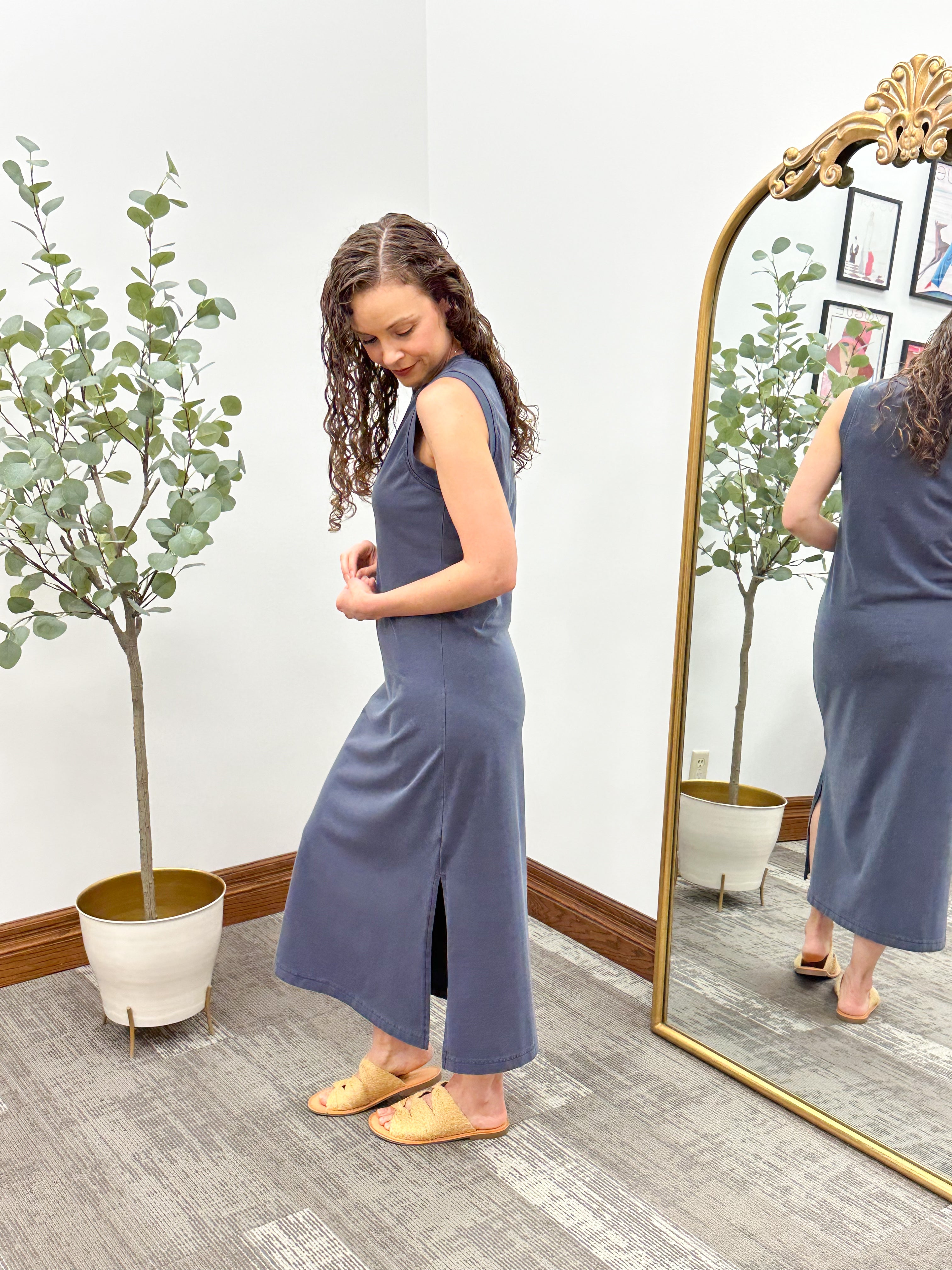 Navy Sleeveless Midi T-Shirt Dress