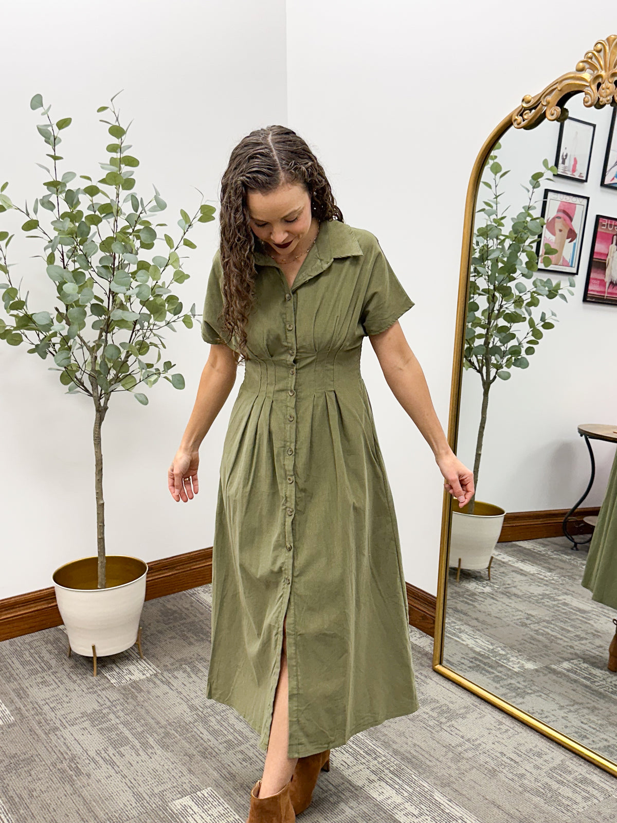 Olive corduroy midi dress